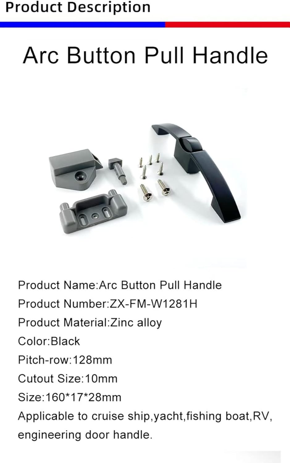 Chrome Arc Push Button Pull Handle Lock for Caravan, RV, Cupboard, Yacht, Boat Drawer, Zinc Alloy Handle for Hanging Cabinet Door, Trailer (2 Pack, Black) image number 2