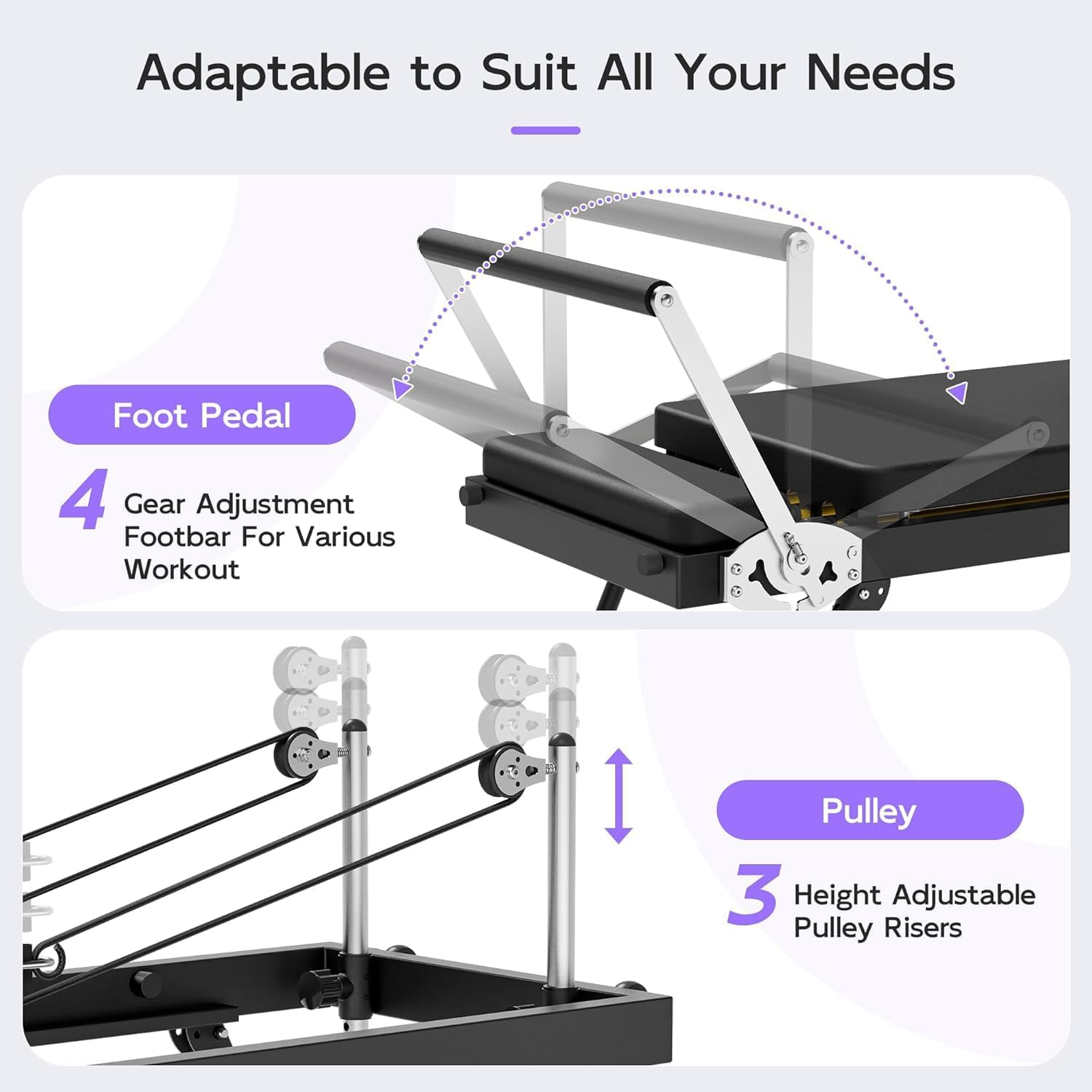 Pilates Reformer Foldable Reformer Pilates Machine & Equipment for Home Use and Gym Workout Suitable for Advanced and Beginners Users, up to 400 Lbs Weight Capacity image number 2