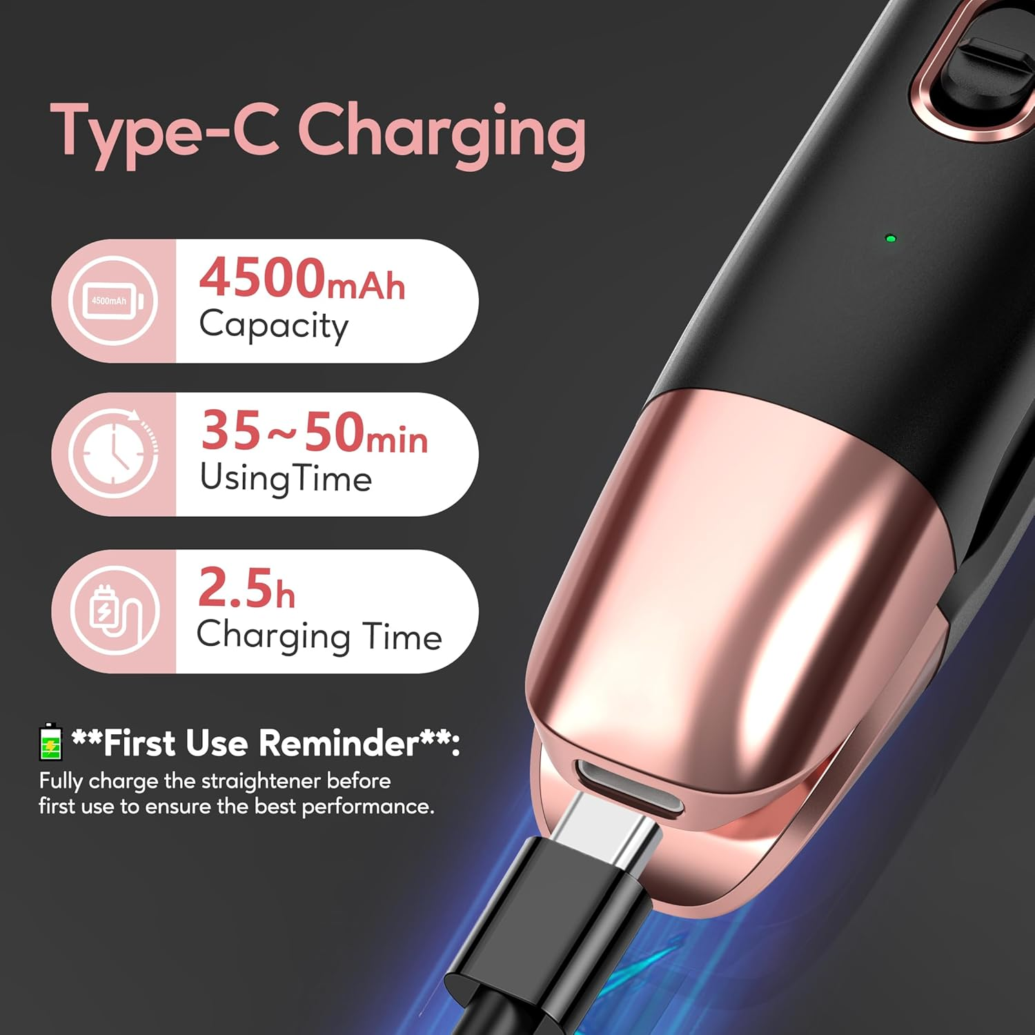 Terviiix Portable Cordless Hair Straightener, Max 430&deg;F Mini Flat Iron for Travel, Rechargeable Mini Hair Straightener & Curler 2 in 1 with Argan Oil Infused, 4500Mah Battery, 50S Fast Heat Up image number 1