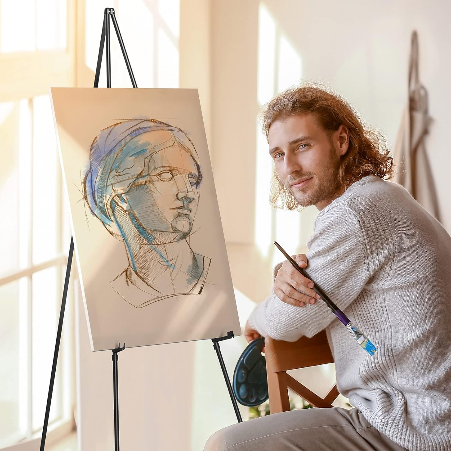 Easel Stand for Display, Aredy 63" Portable Painting Easel, Lightweight Metal Easels for Painting Canvas, Wedding Sign (2 Pack) image number 4