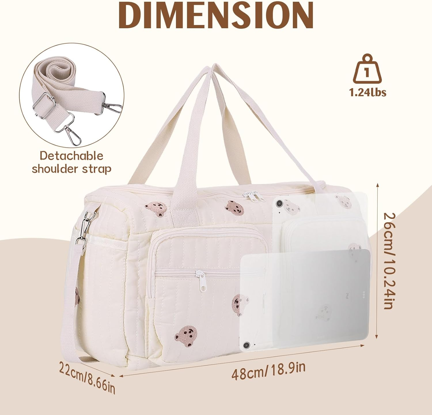 Floral Quilted Duffle Bag for Women Cotton Coquette Bag Large Floral Travel Duffle Weekend Bag with Adjustable Carry Strap