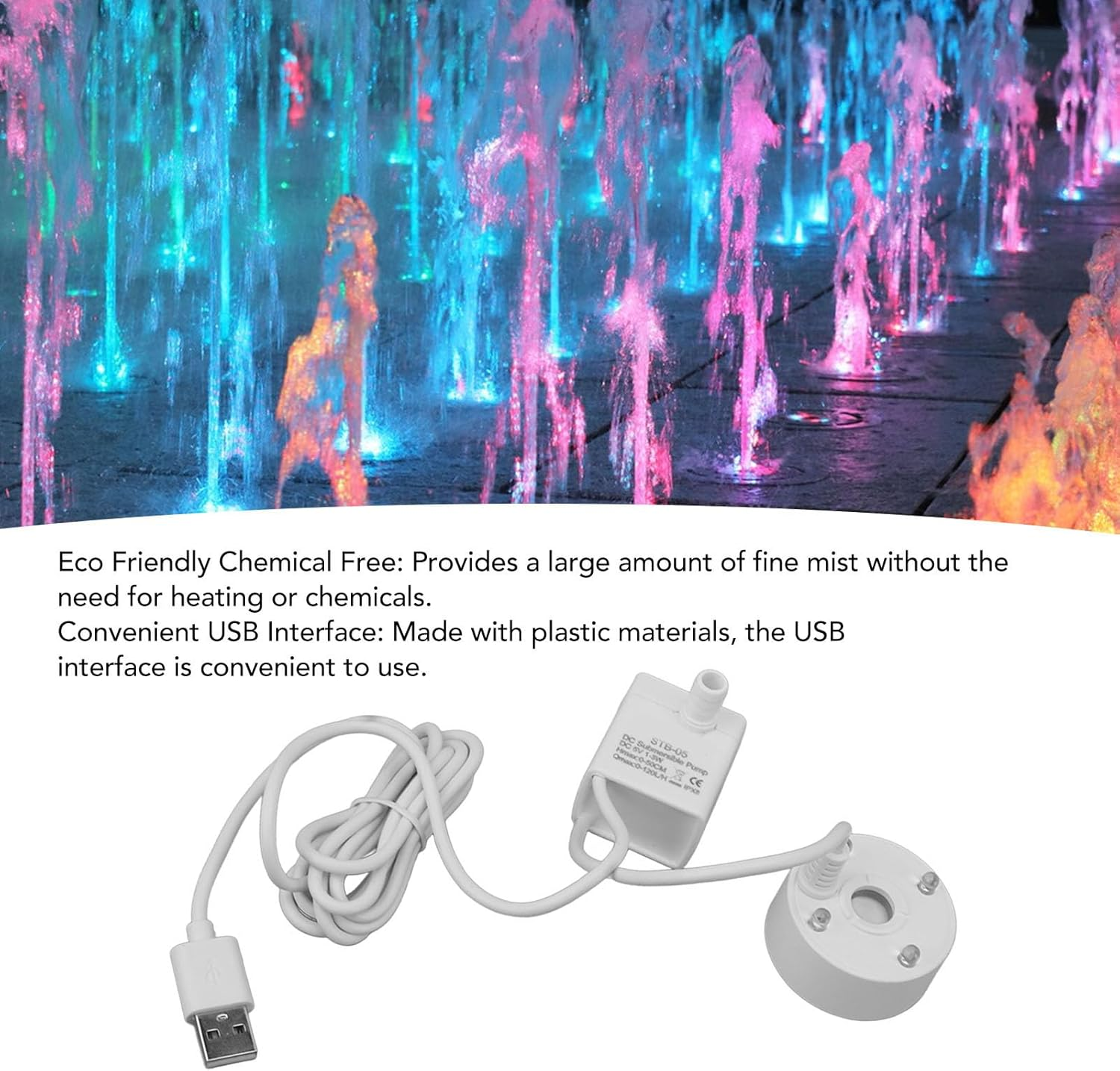 Mist Maker, 5V USB Powered Water Fountain Pond Fog Machine Atomizer Air Humidifier, Small Mist Maker Fogger with LED Changing Light for Water Feature, Christmas, Holiday image number 3