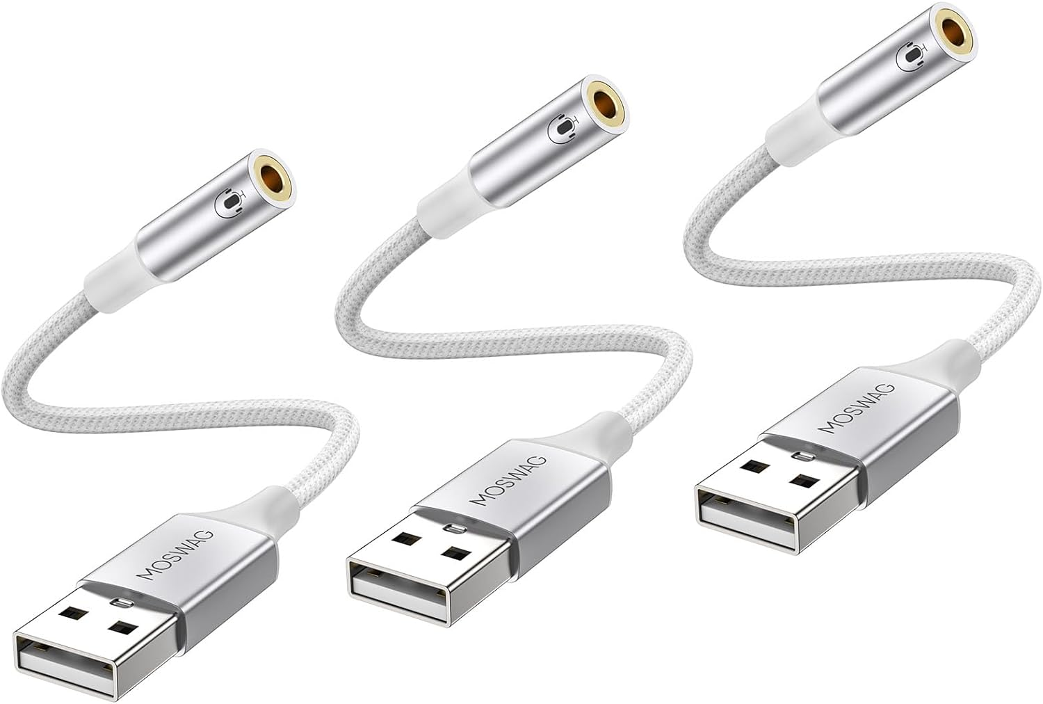 MOSWAG USB to 3.5Mm Jack Audio Adapter, USBA to Aux Cable with TRRS 4-Pole Mic-Supported USB to Headphone AUX Adapter External Sound Card for PC PS4 PS5 and More