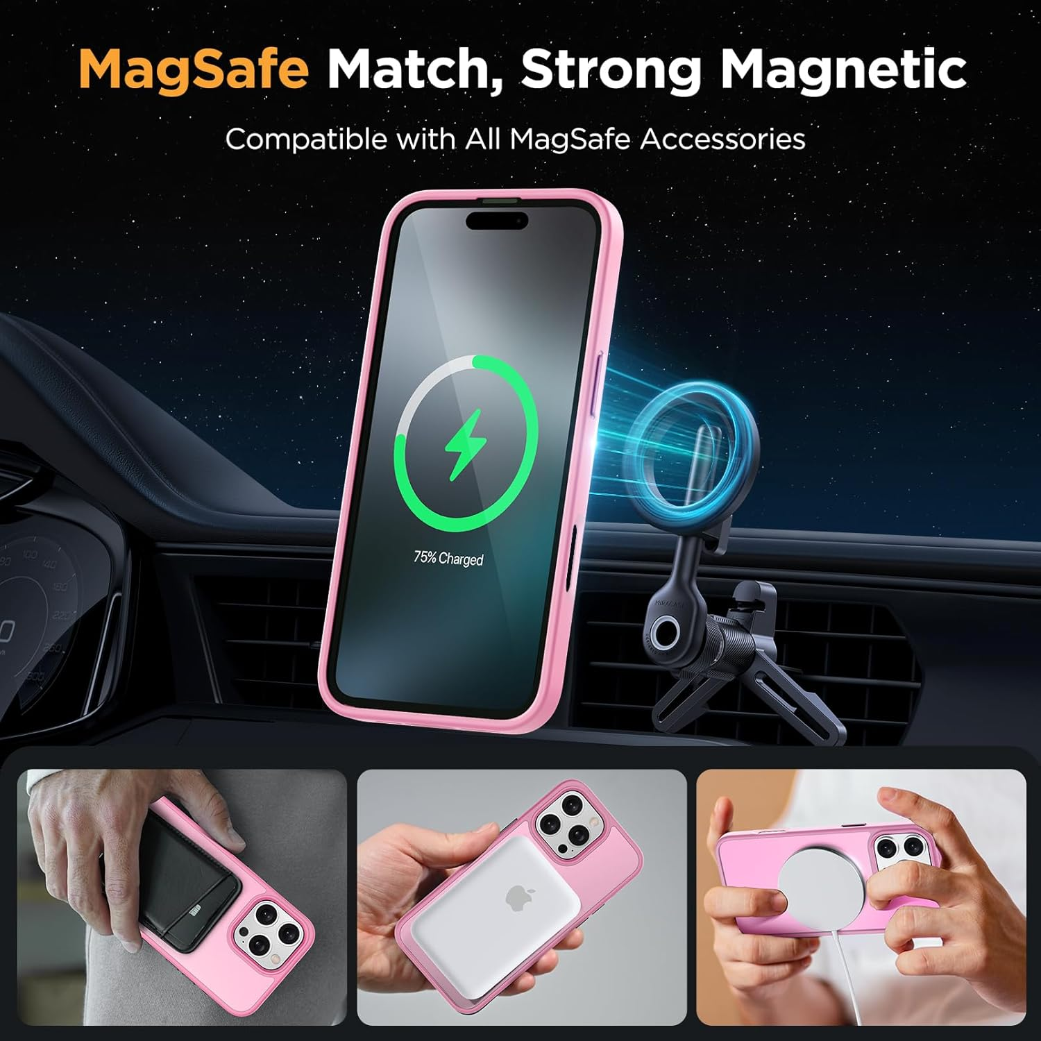 Miracase Magnetic Series for Iphone 16 Pro Max Case [With 2X Screen Protector] Military-Grade Protection, Anti-Fingerprint, Slim Phone Case for 16 Pro Max 6.9 Inch (Mes Pink) - Gray image number 5