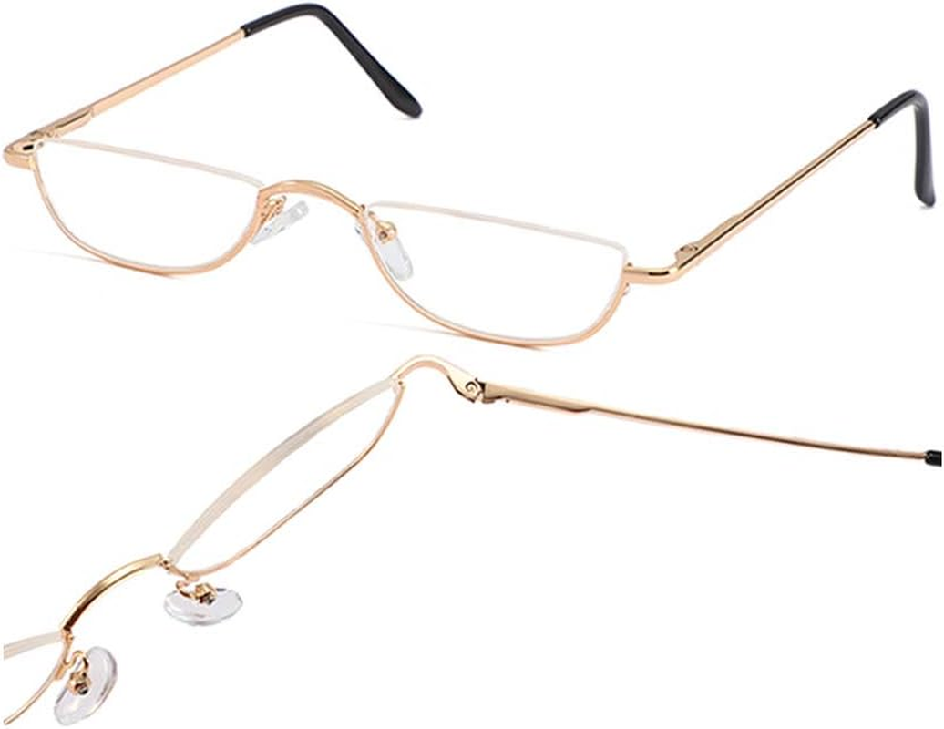 Half Frame Reading Glasses - Half Moon Readers with Spring Hinge for Women Men - 1.0 X, (Gray,Gold) image number 6