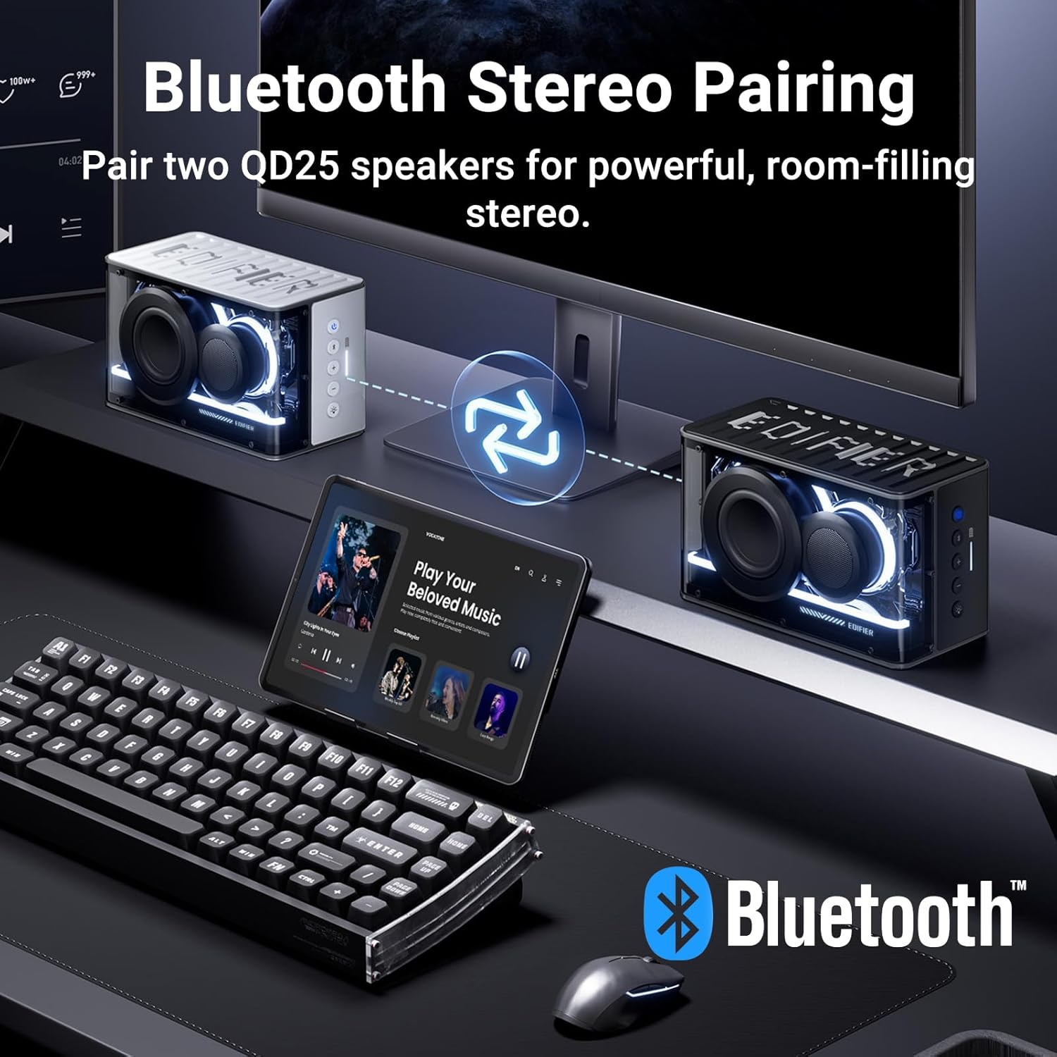 Edifier QD25 Bluetooth Speaker, Portable Desktop Audio, 25W RMS Dynamic Sound, Hi-Res Audio Splendid Light Effects 15H Playtime Bluetooth 6.0 Wireless Stereo Pairing (Black) image number 5