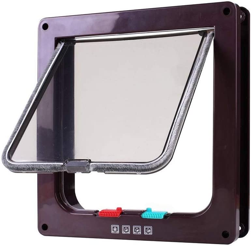 Dog Cat Flap Door with 4 Way Security Lock Flap Door for Dog Cats Kitten ABS Plastic Small Pet Gate Door Kit Cat Dogs Flap Doors (Brown) image number 3