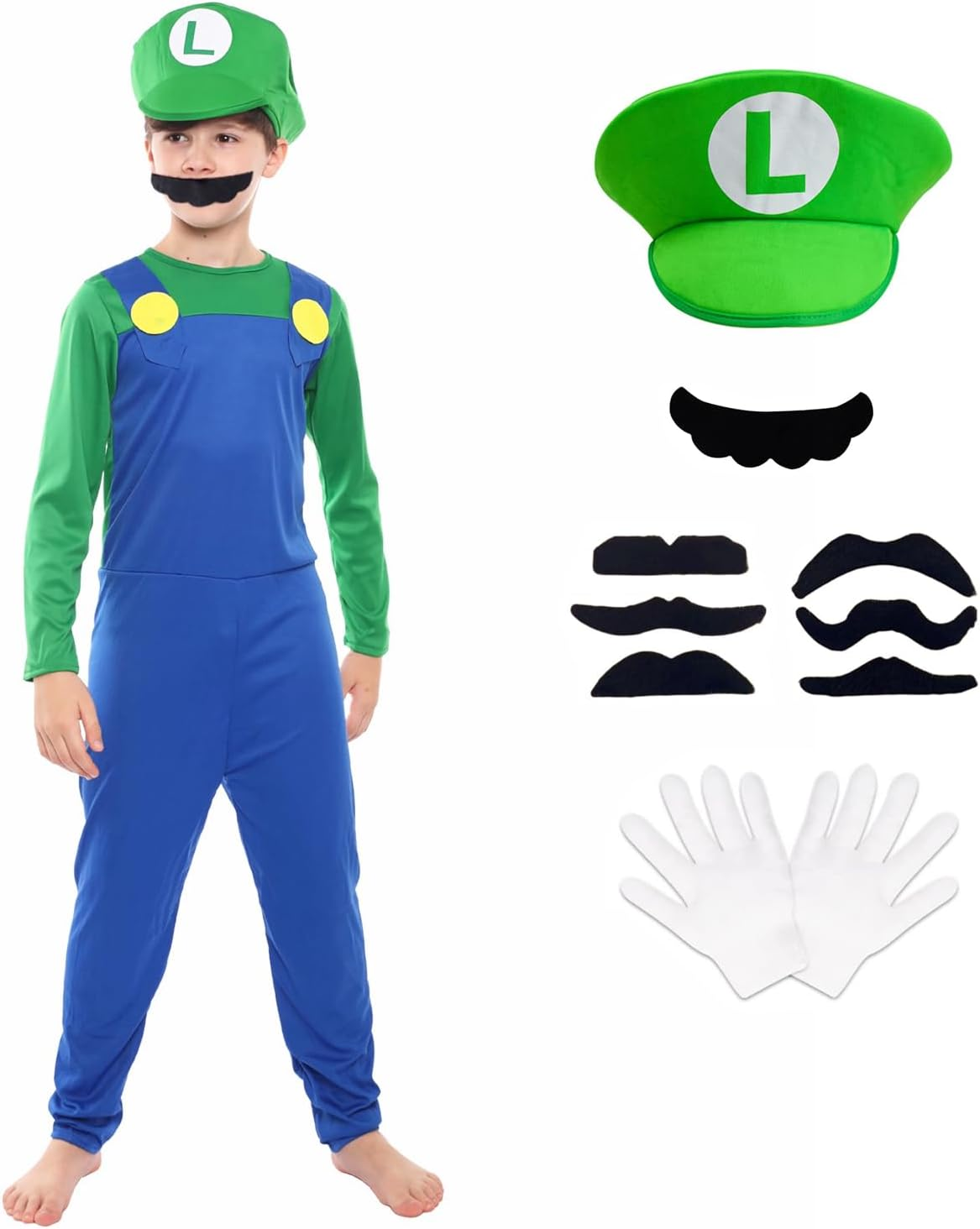 Boys Super Brothers Costume Plumber Cosplay Halloween Costume for Kids Adult with Accessory image number 7