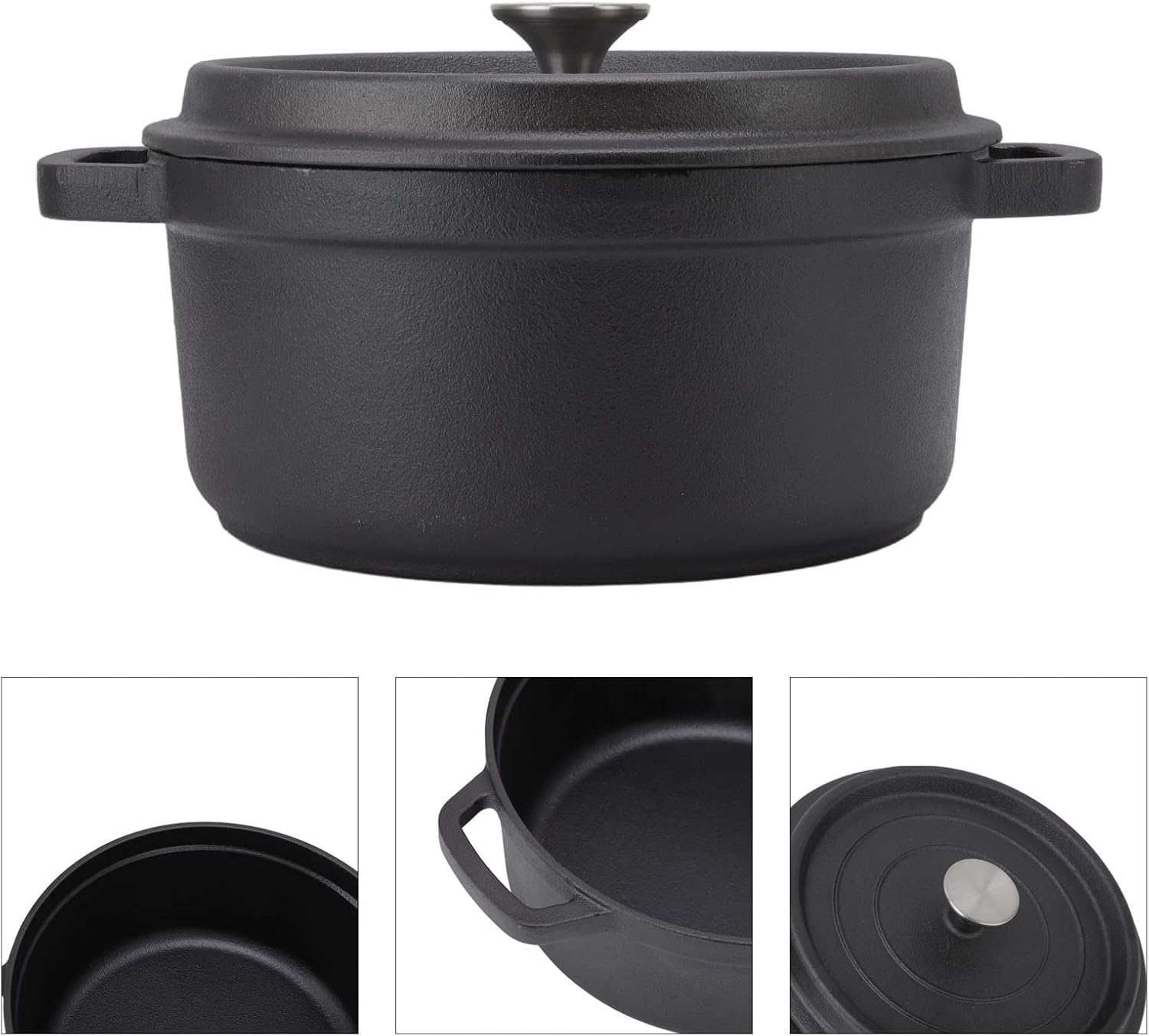 Cast Iron Pot Dual Loop Handle 24Cm Uncoated Dutch Oven Smart Cookware for Frying and Baking, Easy To image number 2