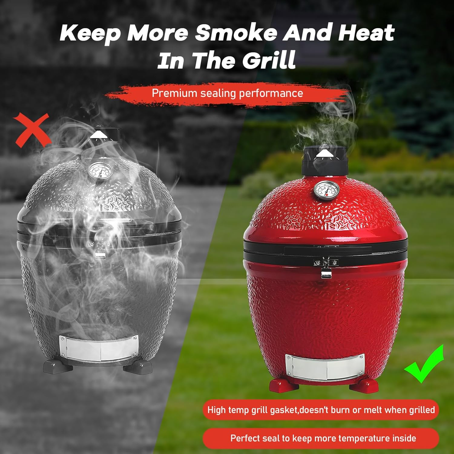 Wire Mesh Gasket Kit Fit for Kamado Joe Grill Classic High Temp Fiberglass Gasket Replacement BBQ Smoker Seal Accessories Self Stick Felt 150 in Long image number 4