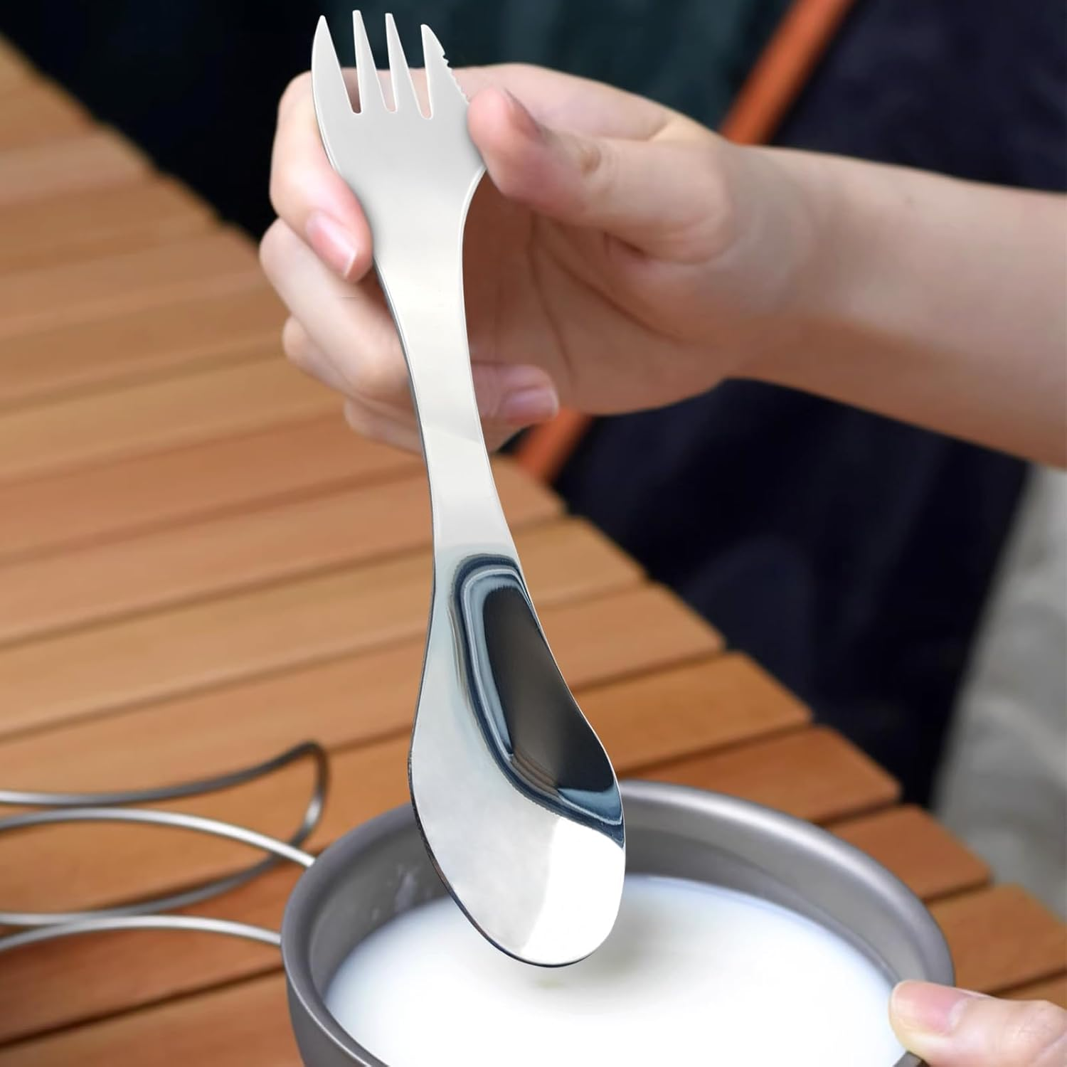 2Pcs Stainless Steel 3 in 1 Spork Camping Cutlery, Knife, Spoon, Fork Cutlery Combo for Camping, Hiking, Fishing and Any Outdoor Activities image number 1