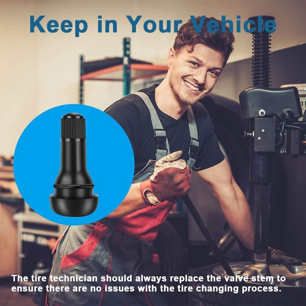 Walquicks 60 Pcs Tire Valve Stems, Premium TR412, TR413, TR414 Black Rubber Snap-In Valves Stems with Dust Caps for Replacement of Tubeless Rim Holes on Standard Vehicle Tires,Tyre Tool