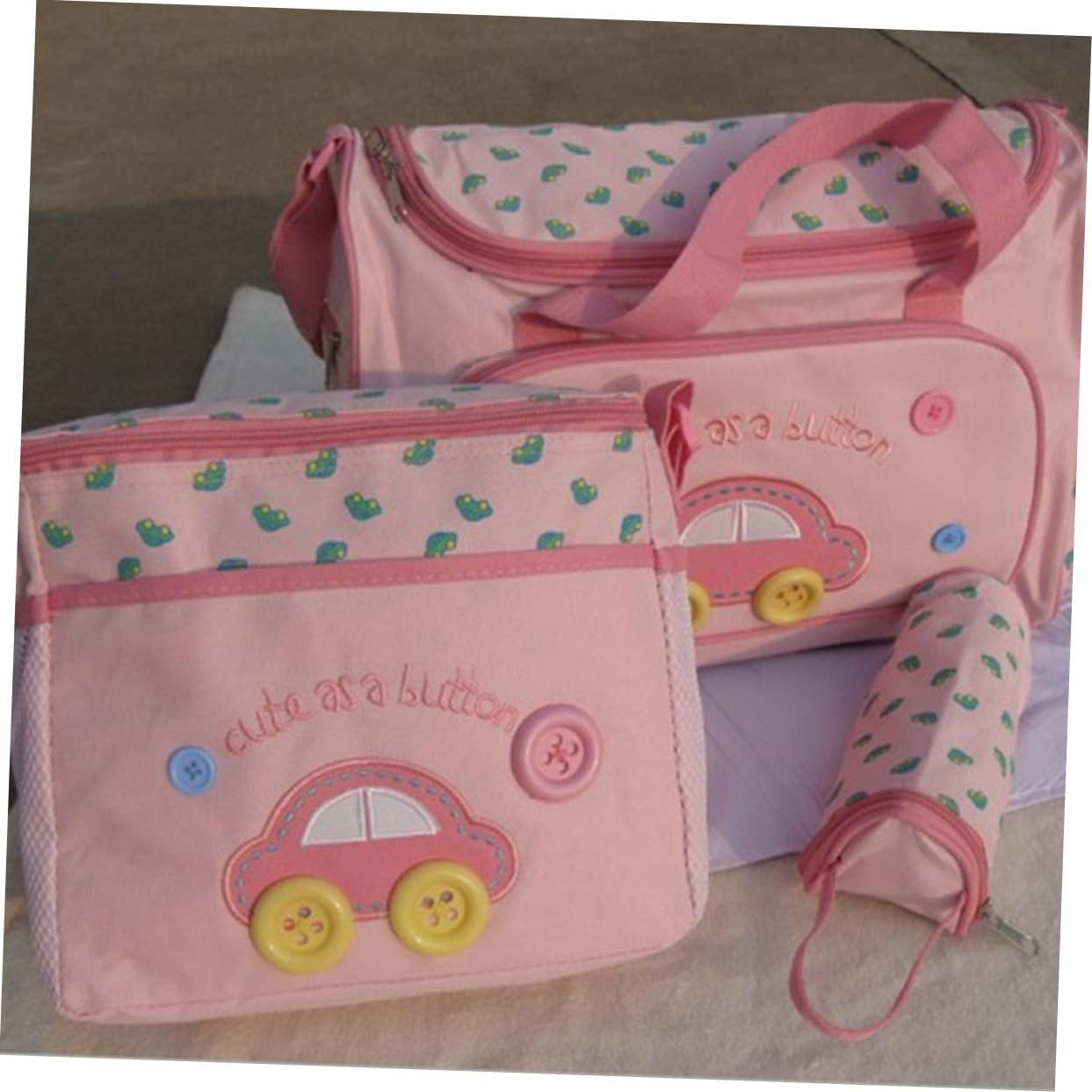 Multi-Function Large Capacity Diaper Bag Set Stylish Mummy Tote Handbag Shoulder Strap Includes Changing Pad Bag Feeding Bottle Car Pattern