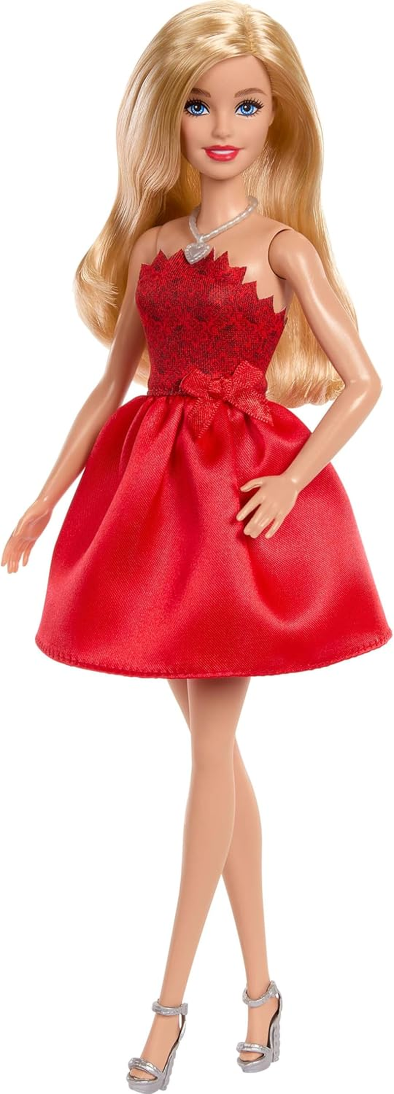 ​Barbie Mattel 80Th Anniversary Ruby-Red Celebration Blonde Fashion Doll Wearing Red Dress with Silvery Shoes & Necklace, Collectible Toy image number 5