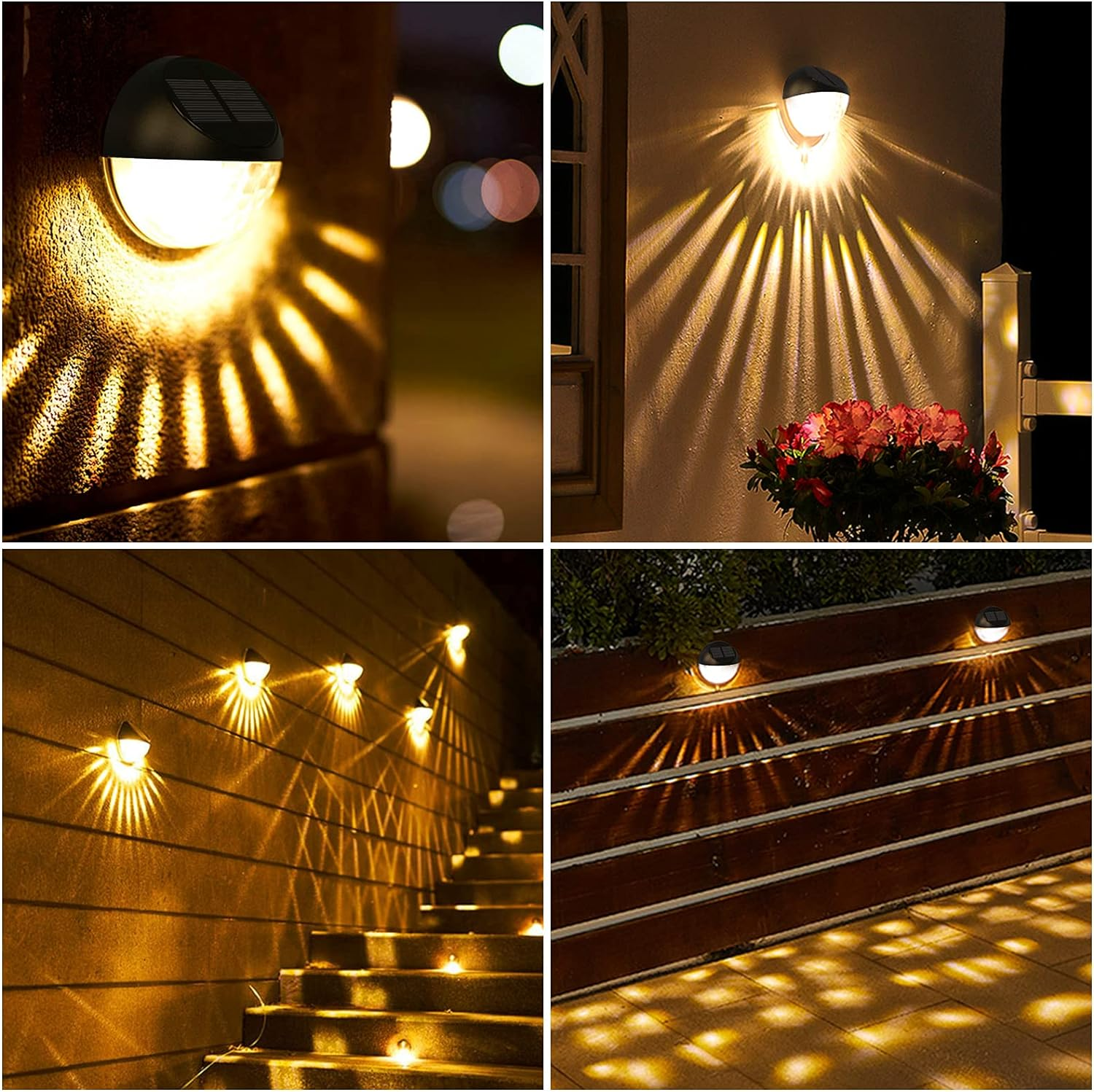 Quntis Solar Light Outdoor 2Pack,Ip65 Waterproof Solar Fence Lights,Auto On/Off LED Solar Lights,Warm White Light Solar Deck Wall Lights for Garden Post Patio Yard Stairway Path Porch