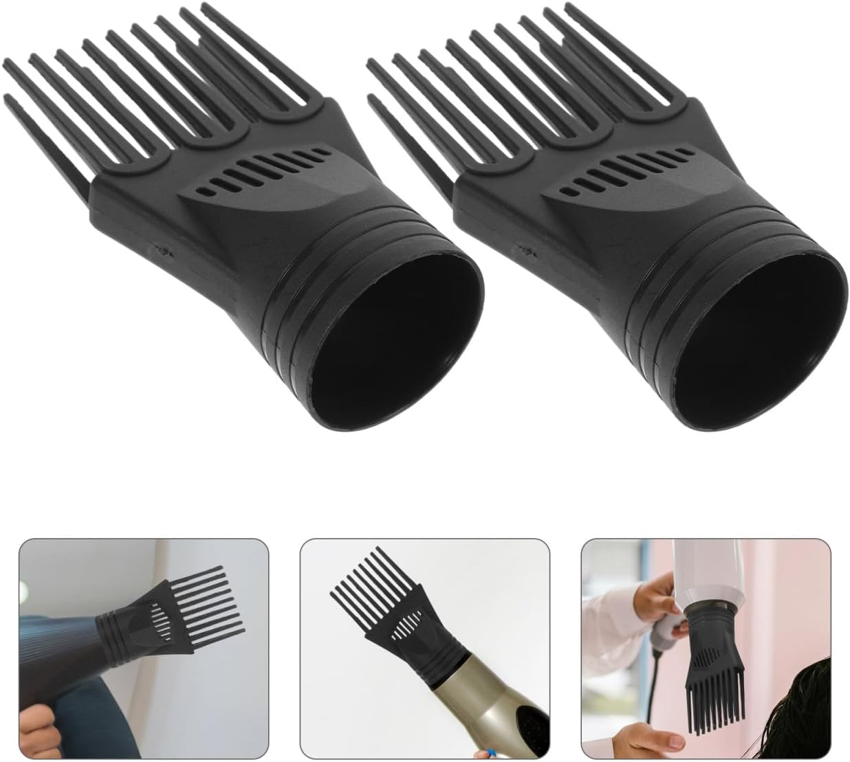 Ipetboom Pack of 2 Hair Dryer Comb Universal Hair Diffuser Attachment Comb Attachment for Hair Dryer Diffuser Hair Dryer Attachment Hair Dryer Comb Attachment for Black Hair Comb Hair Dryer image number 2