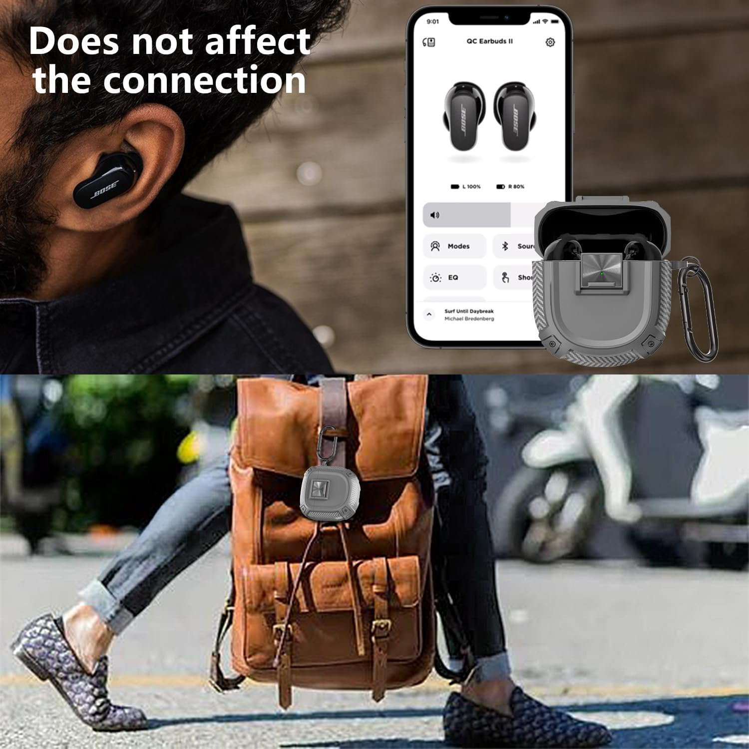 For Bose Quietcomfort Ultra 2Nd Gen/Quietcomfort Ultra/Quietcomfort Earbuds 2 Protective Case, Stylish Carbon Fiber Pattern and Safety Lock Button Design (Gray) image number 3