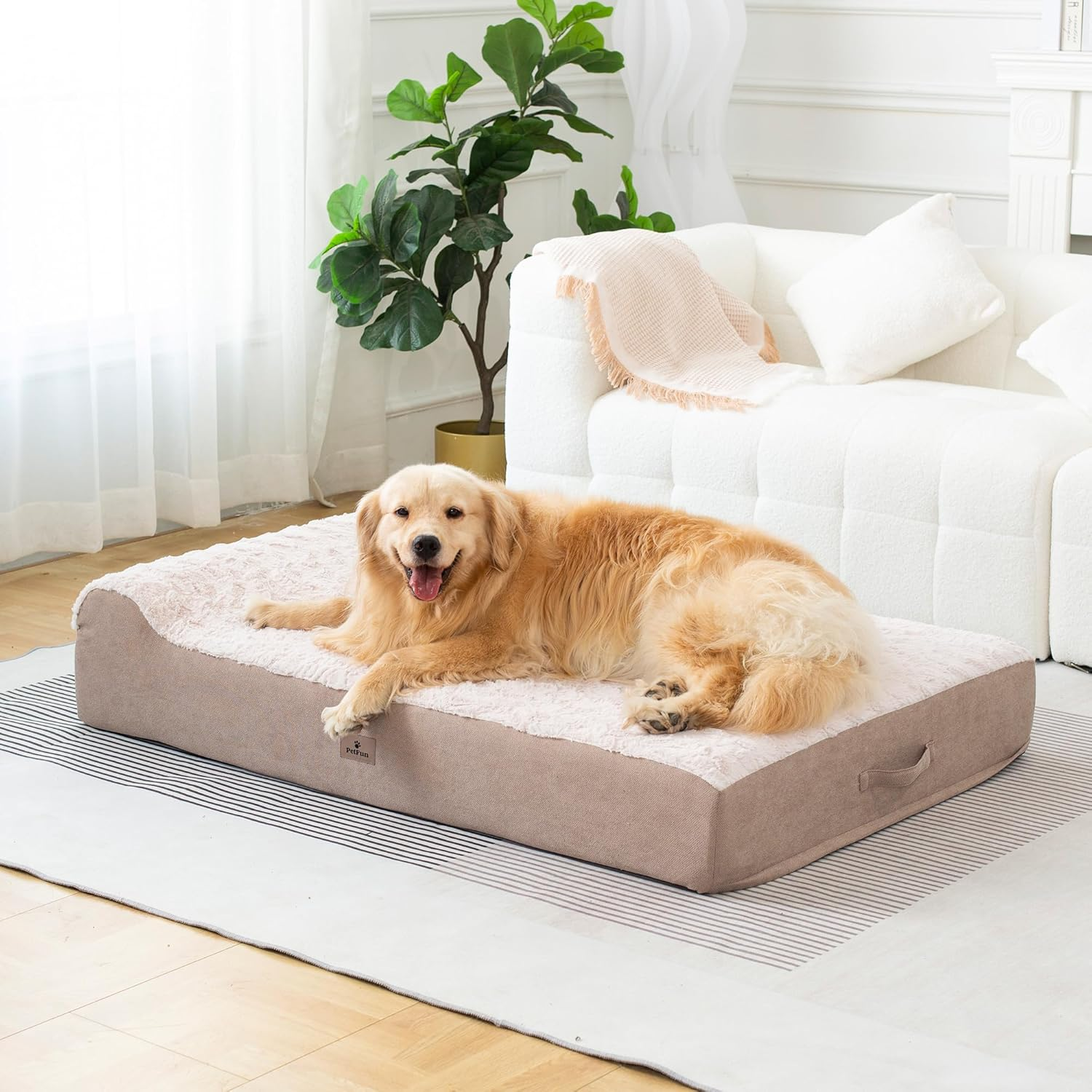 Petfun Jumbo Orthopedic Dog Bed for Large Dogs - 7-Inch Thick Memory Foam Dog Bed with Pillow Removable Cover Machine Washable (Off-White | Textured Plush), 50''L X 34''W X 10''Th I Extra Large - Dark Grey image number 3