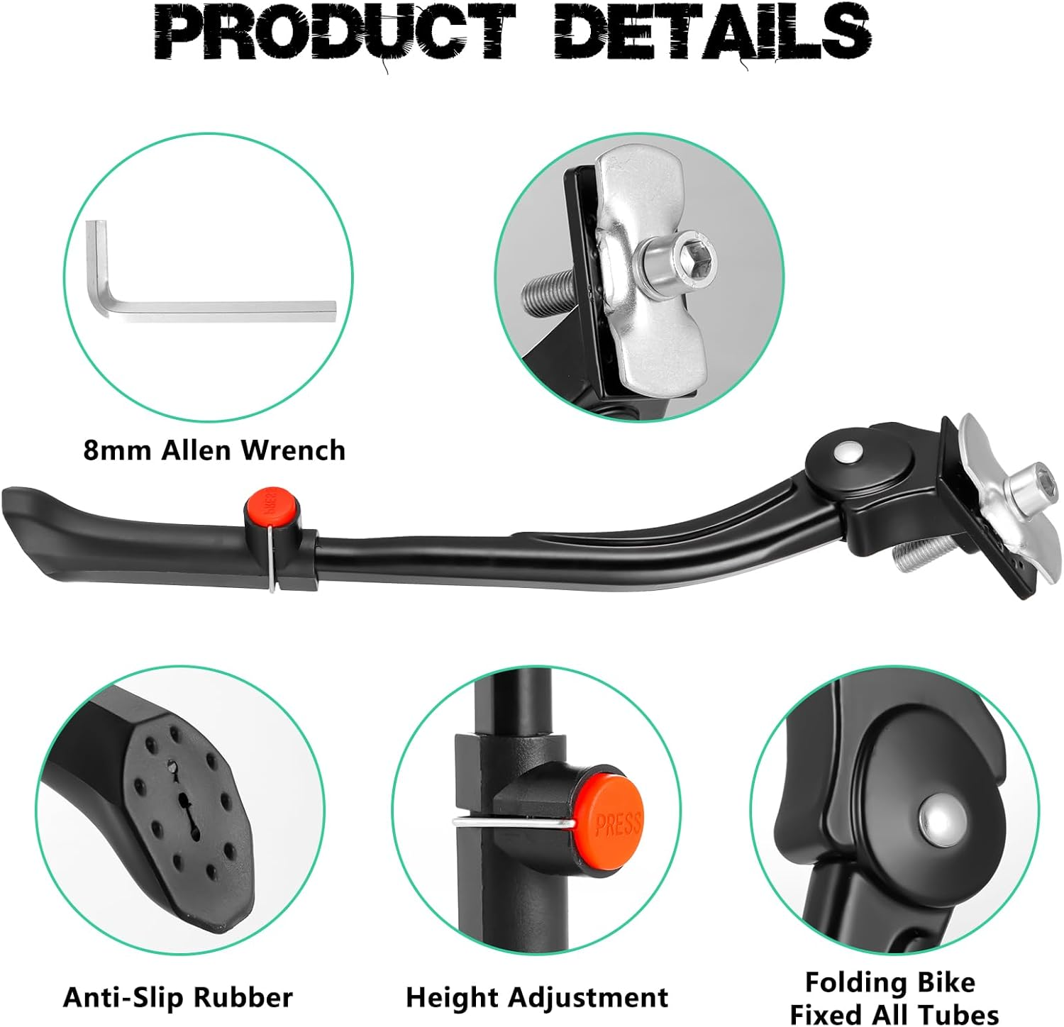 SPICIMOMO Bike Kickstand for 24-29 Inch Bicycles, Aluminum Alloy Adjustable Bike Stand with Button-Style Latch, Suitable for Mountain Bike, Road Bike, Hybrid Bike image number 5