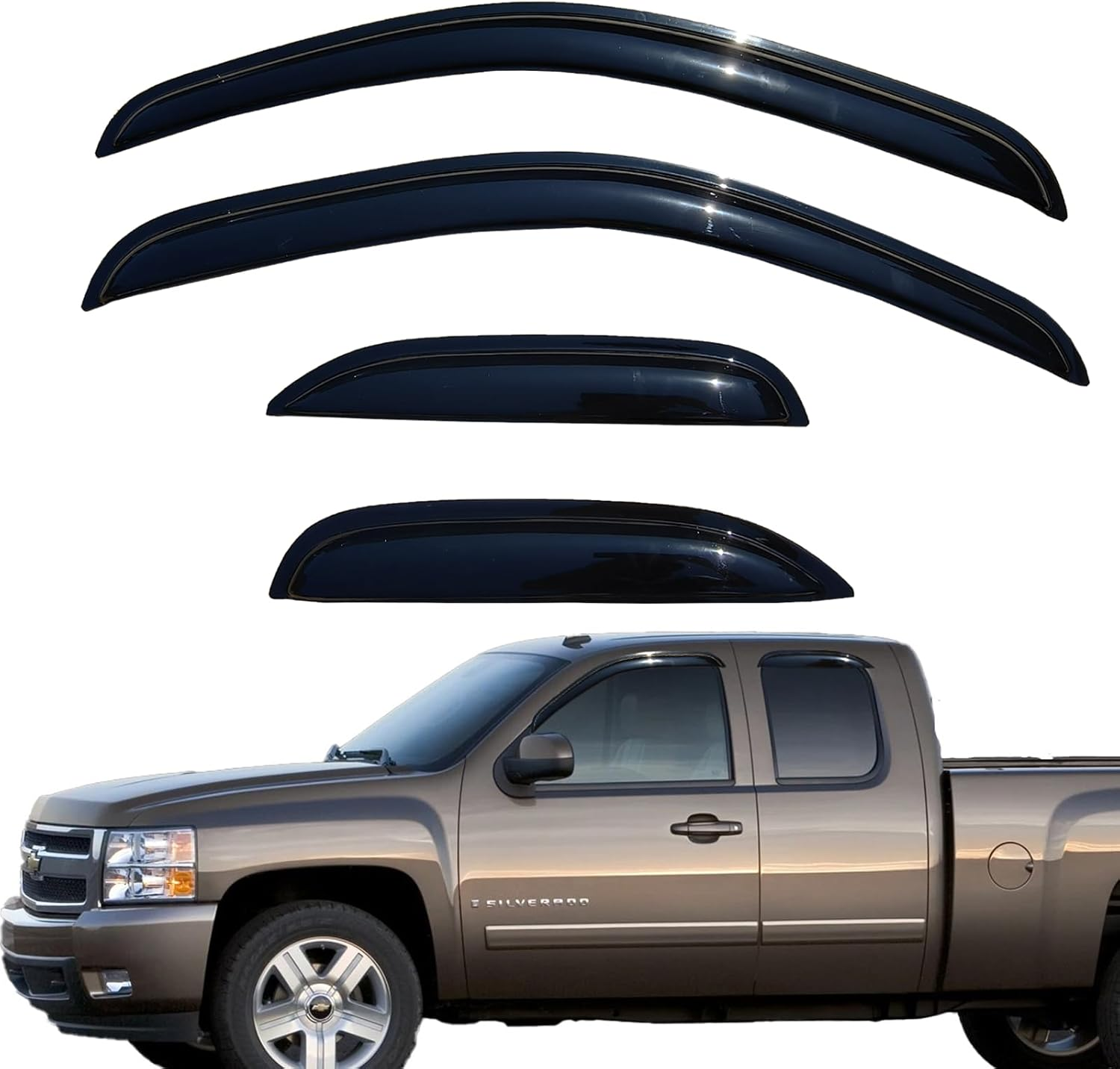 Tape on Window Visors Rain Guards for 2007-2013 Chevrolet Silverado & GMC Sierra 1500/2500HD/3500HD Extended Cab,Side Window Deflectors Vent Visors,Easy Install,Car Accessories for Weather Protection image number 2