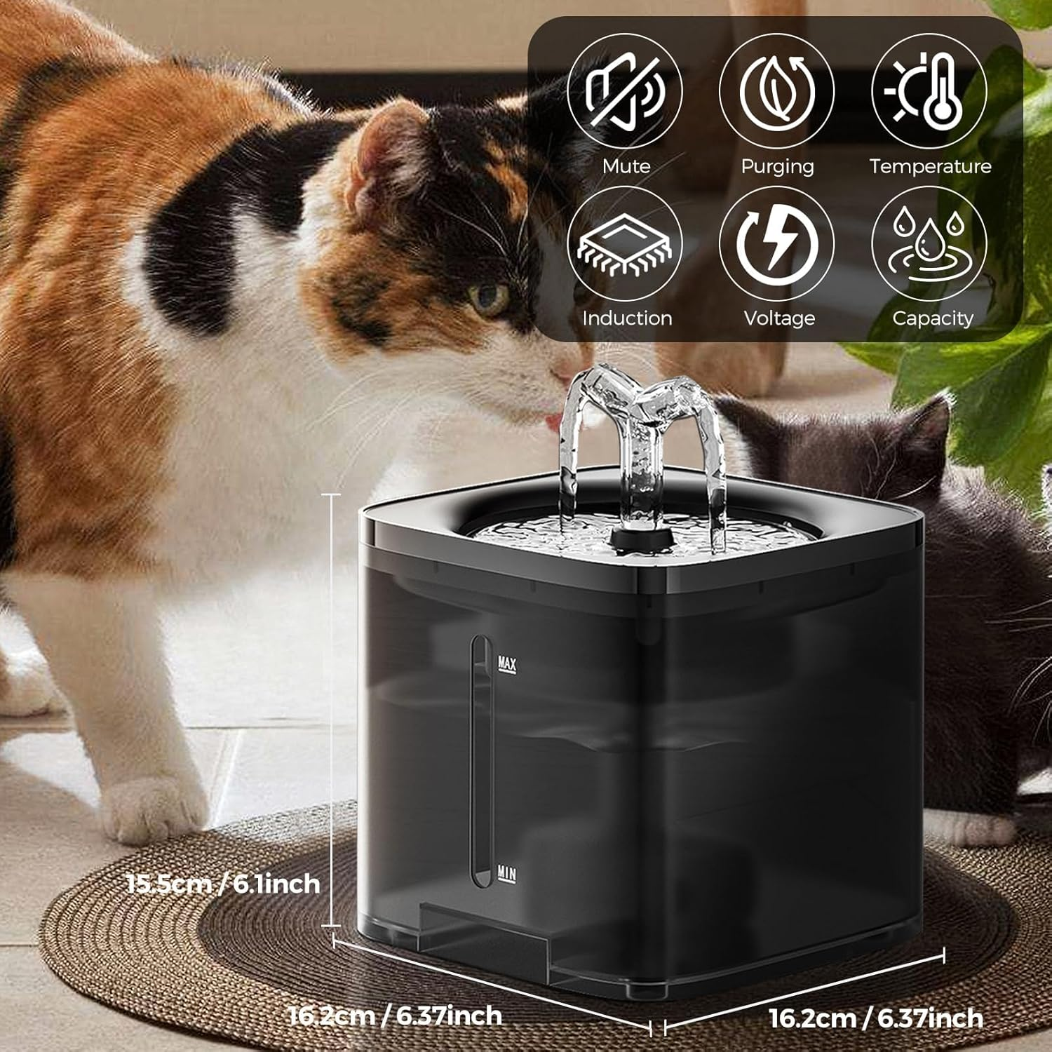 ZANZER Automatic Pet Water Fountain, 2L, Ultra Silent, with Adapter and 4 Filters & 4 Sponges, Faucet Shape, for Drinking, Cats, Dogs, and Multiple Pets​ image number 6