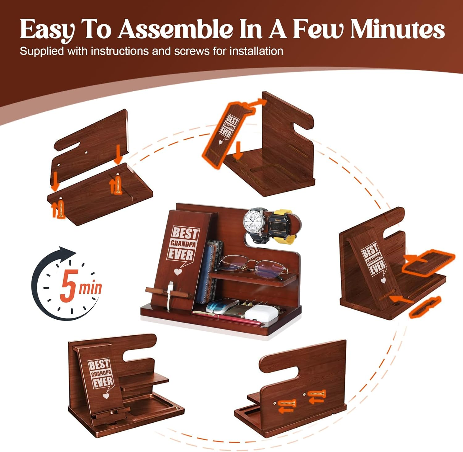 Papa Gifts, Fathers Day Papa Gifts, Wood Phone Docking Station, Fathers Day Birthday Gift from Grandchildren, Christmas Stocking Stuffers, Phone Stand image number 2