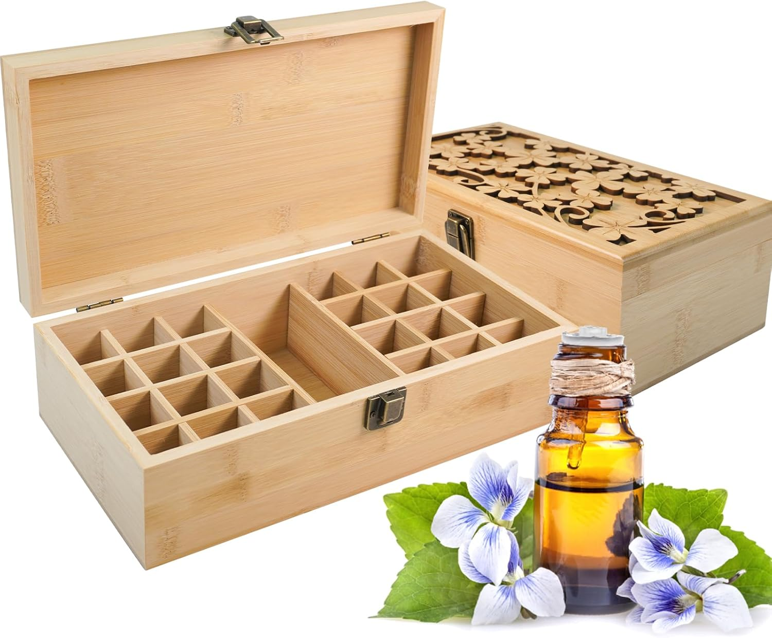 Pure Vie Bamboo Essential Oil Storage Box Travel Organizer Case with Bottle Cap Label - Aromatherapy Nail Polish Fragrance Container, Holds 24 Bottle for 5-30Ml - Keep Scented Oil Safe & Space Saver image number 3