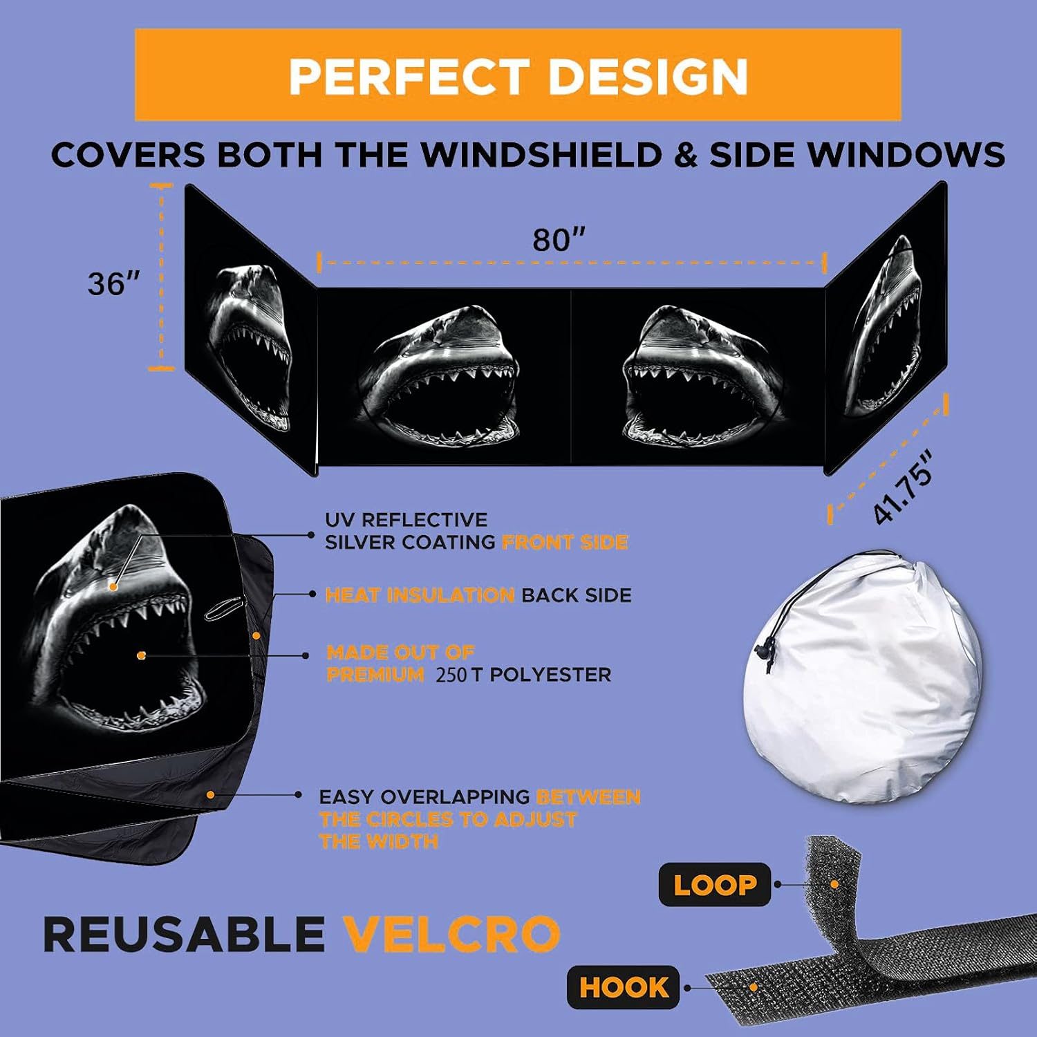 Blue Lion Windshield Sun Shade for Semi Trucks &ndash; Large Front Window UV Protector with Side Panels, Foldable Sun Visor for Volvo Freightliner Kenworth Peterbilt Trucks image number 3