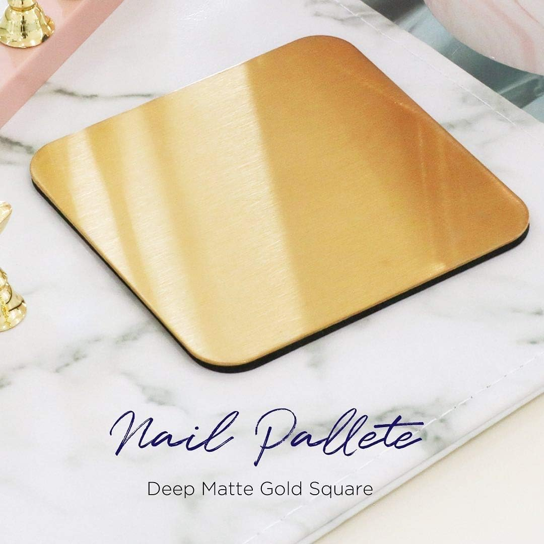 2Pcs Nail Palettes Nail Art Cosmetic Artist Mixing Plates Tray Pigment Plate Polish Drawing Color Palette Holder Nail Gel Color Display Board for Nail Art DIY Manicure Tool, round and Square (Gold) image number 1