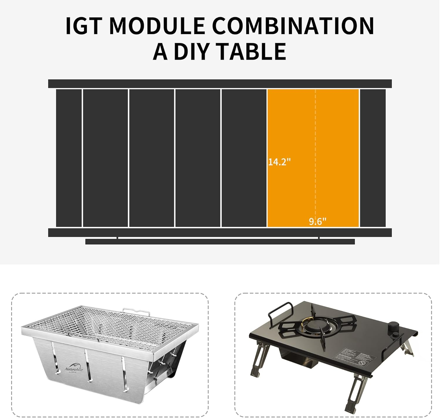 Naturehike IGT Camping Table, Ultralight Folding Aluminum Camp Table with Carry Bag, Portable IGT Unit Combination Table for Outdoor Cooking Car Camping Picnic RV Trip Patio Backyard BBQ (Black) image number 1