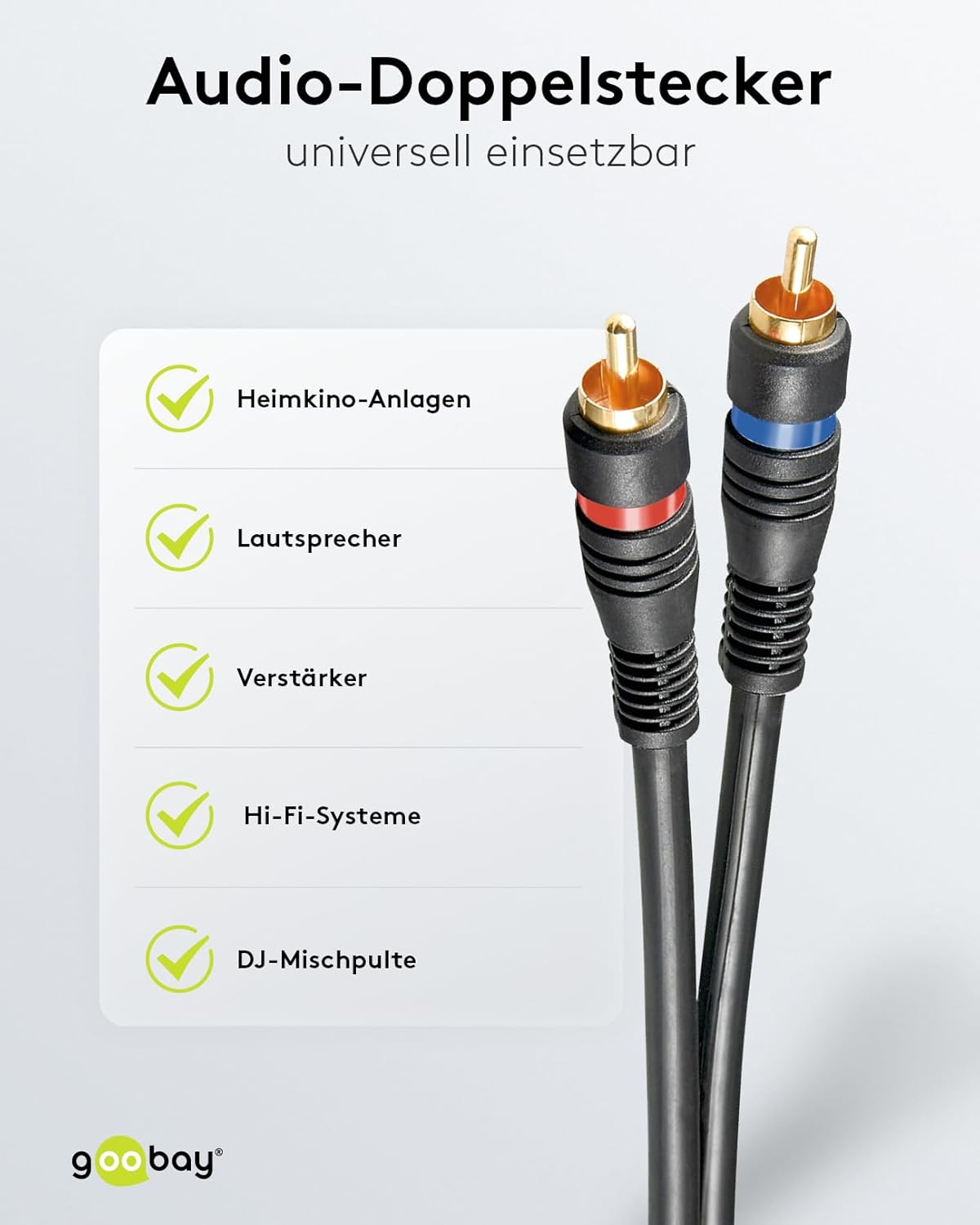 Goobay Stereo RCA Cable 2X RCA, Double Shielded 2 RCA Male > 2 RCA Male, 3M, Black image number 4
