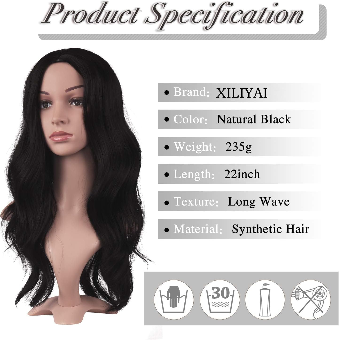 XILIYAI Long Black Wigs for Women, 26 Inch Middle Parting Synthetic Wavy Wig for Daily Party, Natural Black - Blonde--Straight image number 6
