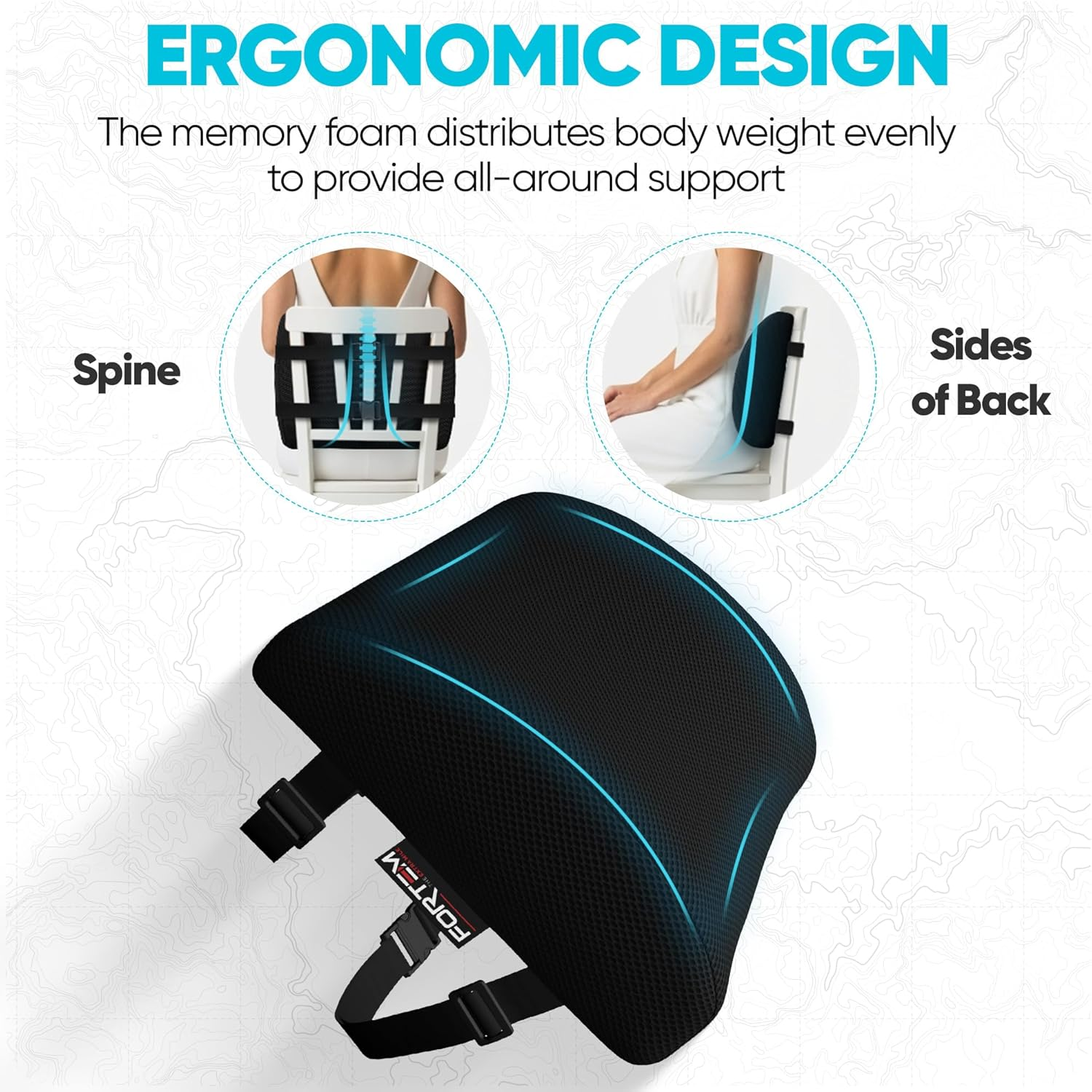 FORTEM Lumbar Support Office Chair, Lumbar Support Pillow for Car, Office Chair Back Support, Lumbar Pillow for Desk Chair, Memory Foam Back Cushion, Washable Cover (Mesh, Black) - Black Mesh image number 2