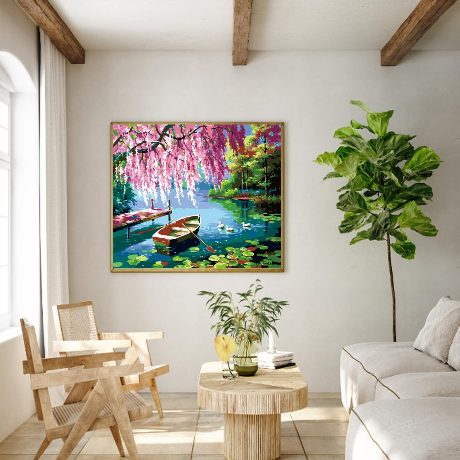 HAPPINNO Paint by Numbers Kit，Paint by Numbers for Adults， DIY Acrylic Painting Set for Adults & Kids, Easy Beginner Art, Home Wall Decor & Unique Gift, 16"X 20" Colorful Pond View (No Frame) - Owl image number 2