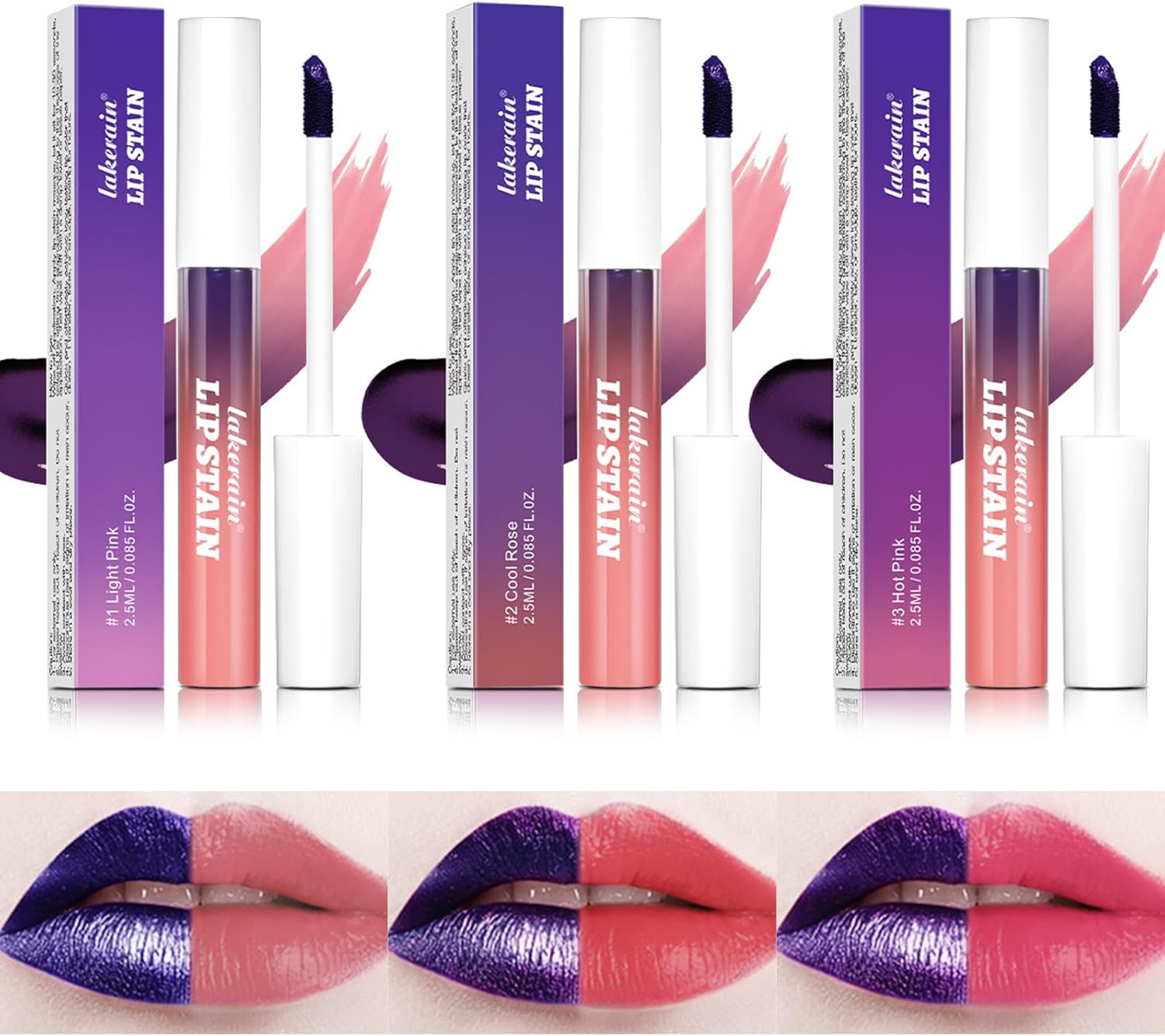 Dynaeuty 3 Colors Lip Stain, Peel off Lip Stain Lip Tint Set, Waterproof Long Lasting Non Stick Cup Non Fade Liquid Lipstick Set, Magic Color Lip Oil Set for Women Girls (A)