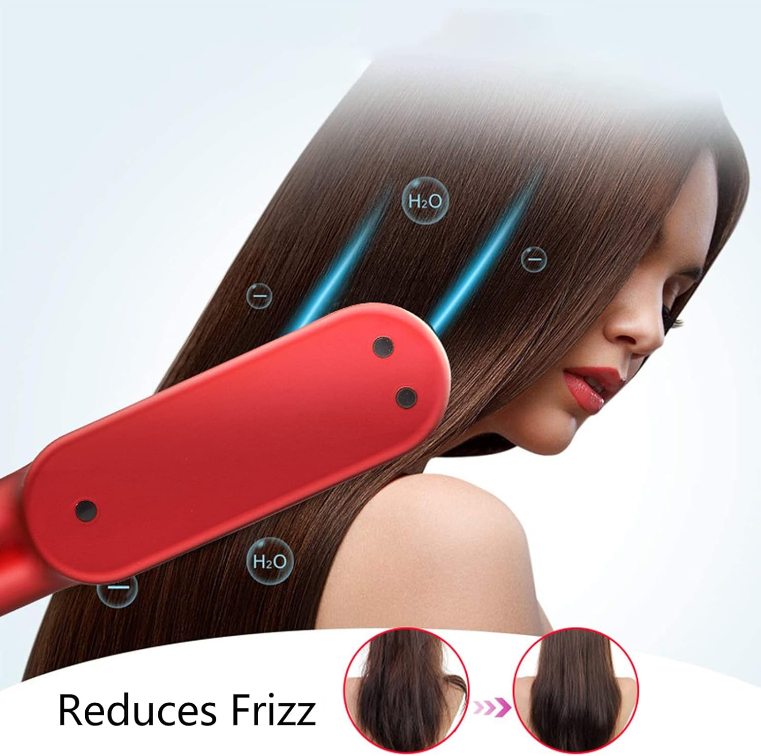 Hair Straightener Brush, USB Electric Heated Straightening Brush with Ergonomic Handle, Portable Hair Straightening Comb for Professional Salon at Home Travel, Safe Easy to Use image number 3