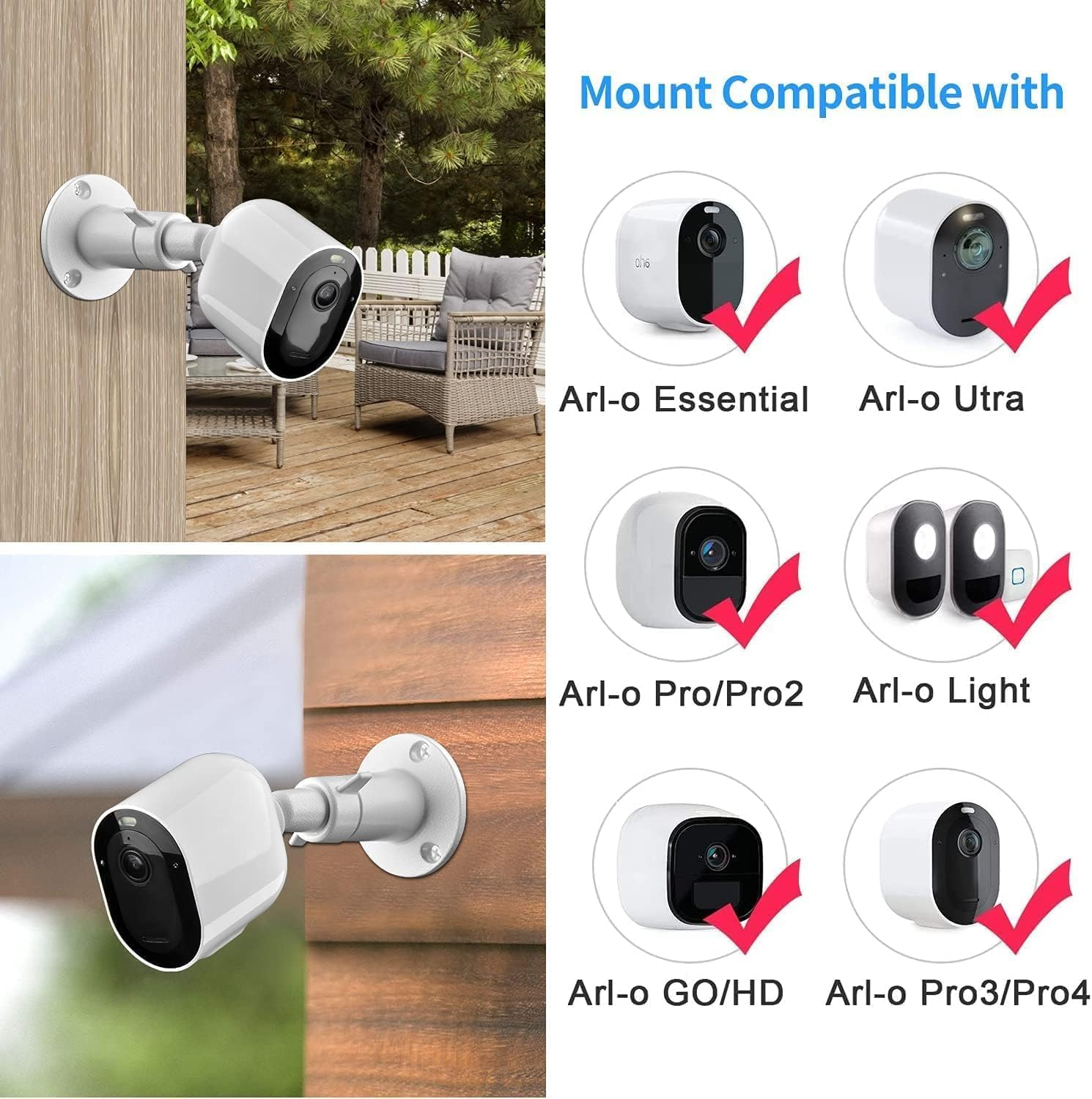 Skogfe 4Pack Security Camera Universal Mounting Bracket,Adjustable Indoor/Outdoor Security Wall Metal Bracket, Compatible with Arlo Pro/Pro 2/Pro 3/Pro 4/Ultra/Ultra 2, Ring Stick up (4) image number 1