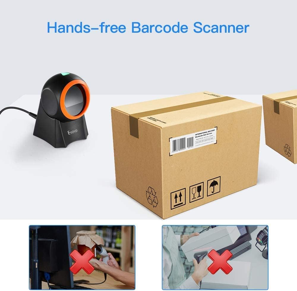Eyoyo Hands-Free 1D 2D Desktop Barcode Scanner, QR Barcode Reader Support Screen Scanning Platform Scanner for Warehouse, Supermarket, Retail Store, Bookstore Pos System image number 5