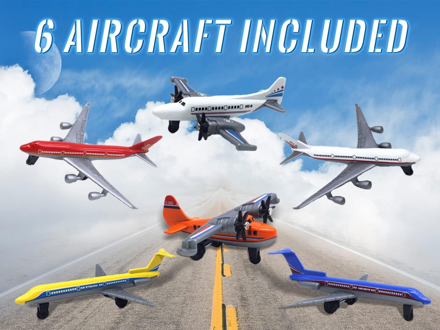 Toy Airplane 6 Pack Mini Diecast Airplanes, Aircraft Plane Playset Includes Glider Planes, Airlines Plane Toys for Birthday Party Favor Toys for Kids Boys and Girls - Blue,White image number 3