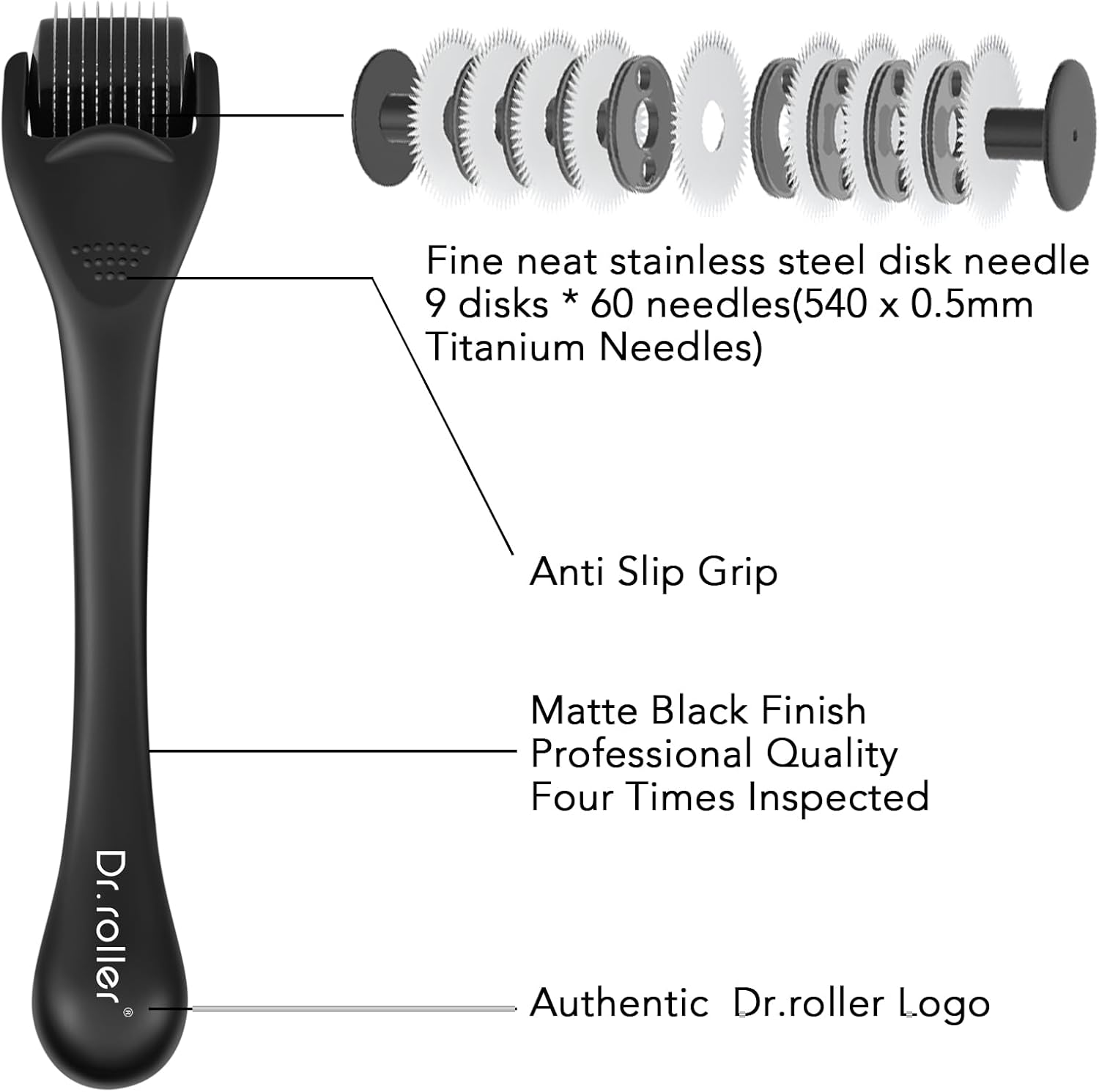 Dr.Roller Beard Roller 0.5 Mm, Derma Roller Hair, Beard Growth, Microneedling Roller, Derma Roller with 540 Micro Titanium Needles for Face, Scalp, Hair Loss, Scars image number 4