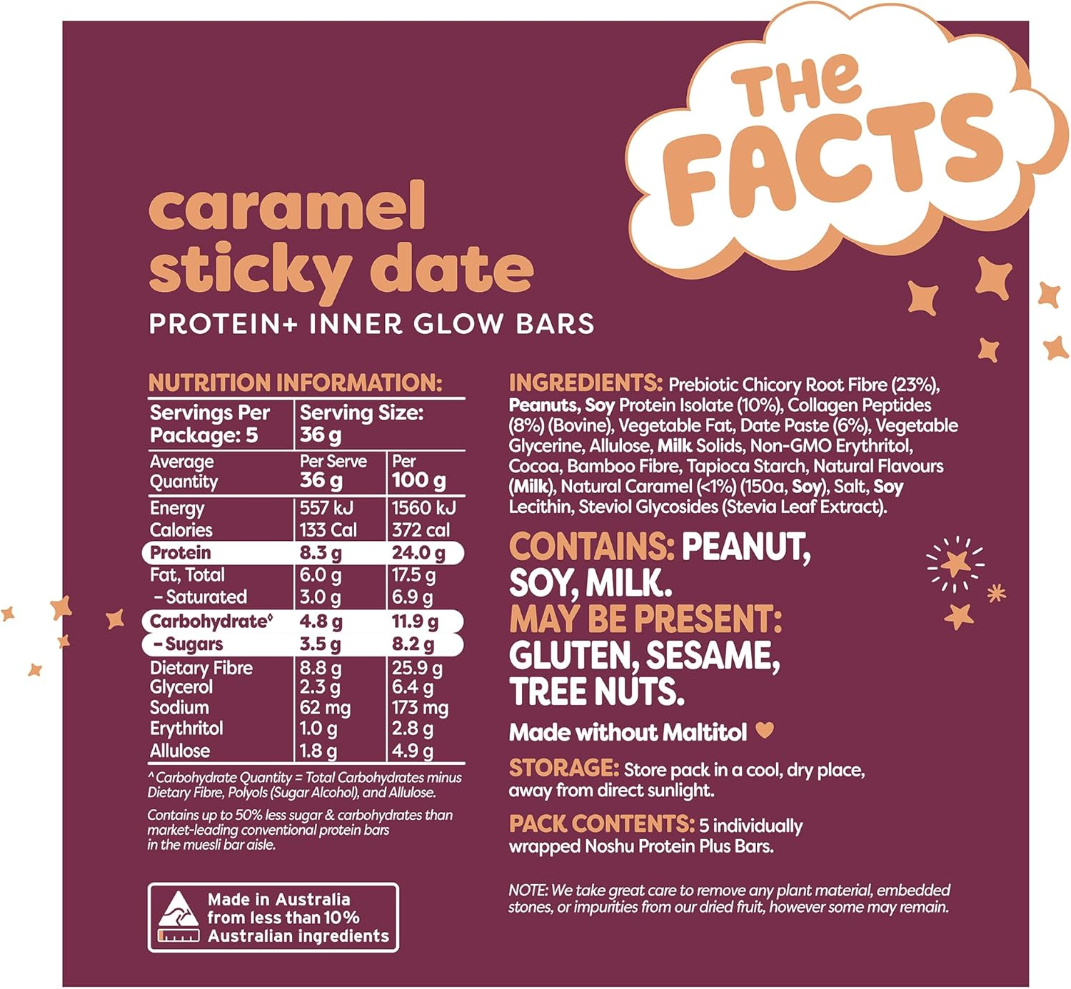 Noshu Protein+ Caramel Sticky Date Bars - 5 Pack (180G) image number 4