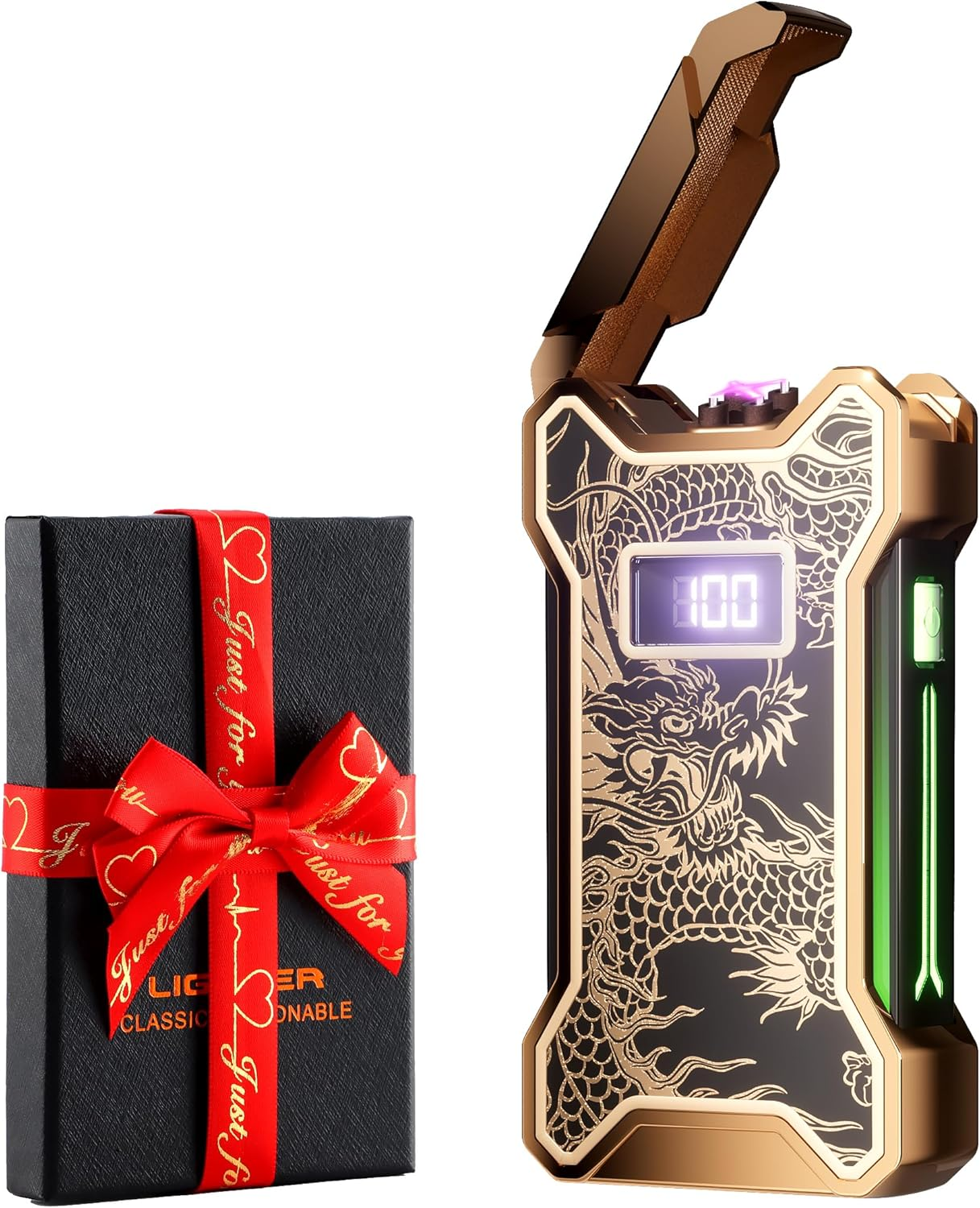 Cool Gifts Electric Lighter for Men Dad Him Digital Counter Bettary Display Windproof Flameless Plasma USB Rechargeable Arc Birthday Gifts for Men, Boyfriend, Husband (Tiger)