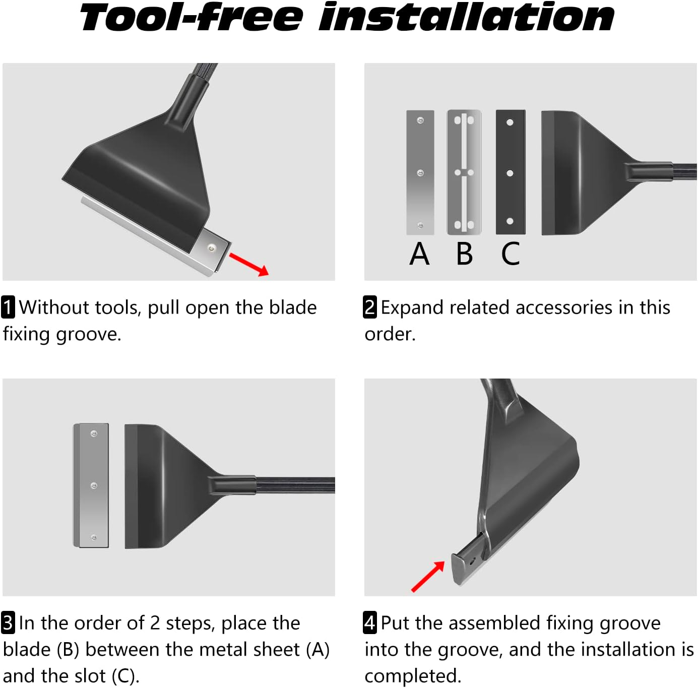 Yukihalu Algae Scraper, Fish Tank Cleaner Tool Kit with 10 Blades, Aluminum Alloy Long Handle 25.6Inch/65Cm, Tool-Free Installation, for Glass Aquariums image number 4