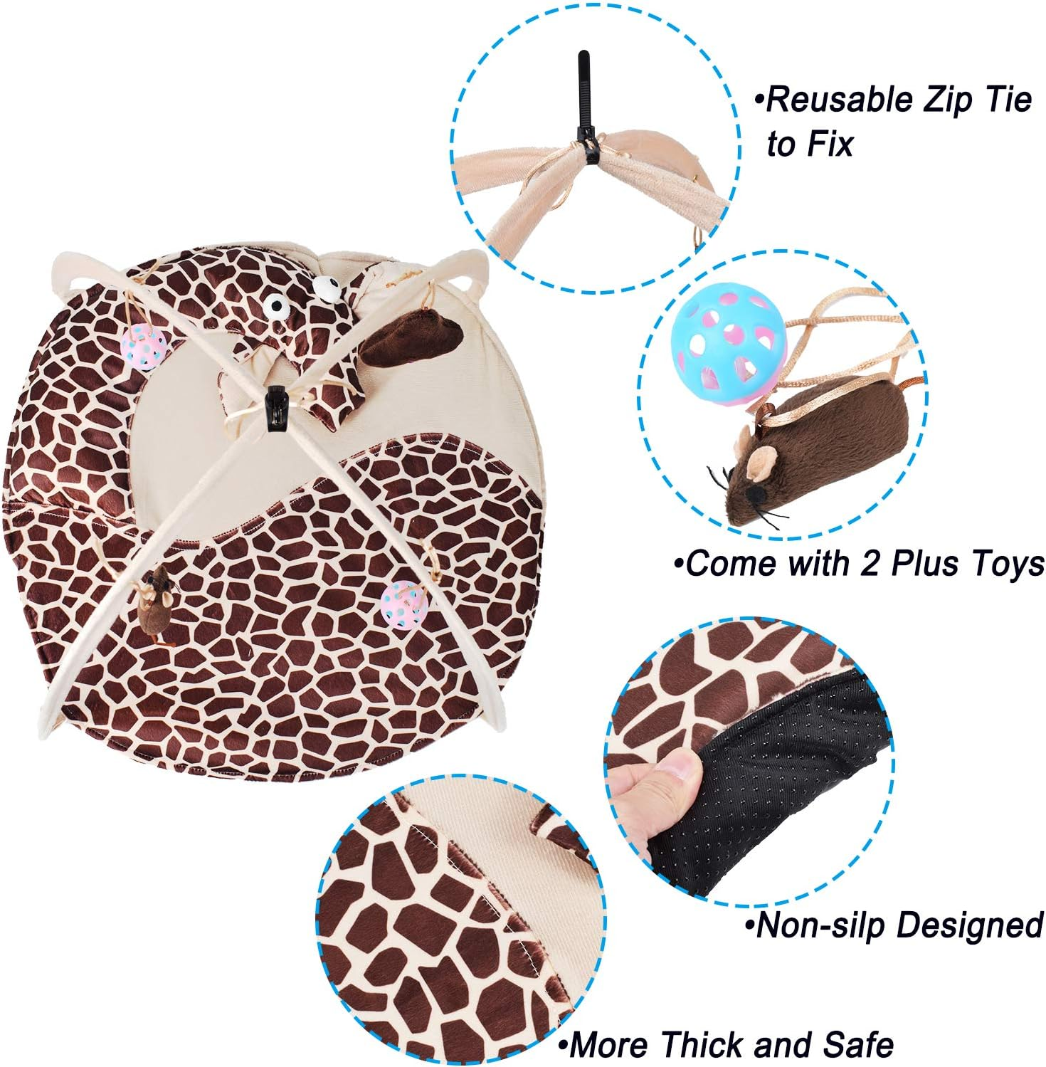 Petbonus Cat Play Mat, Cat Activity Center with Interactive Hanging Toys, Bell Ball, Mice Toy for Cats, Kitten, Kitty (Giraffe)