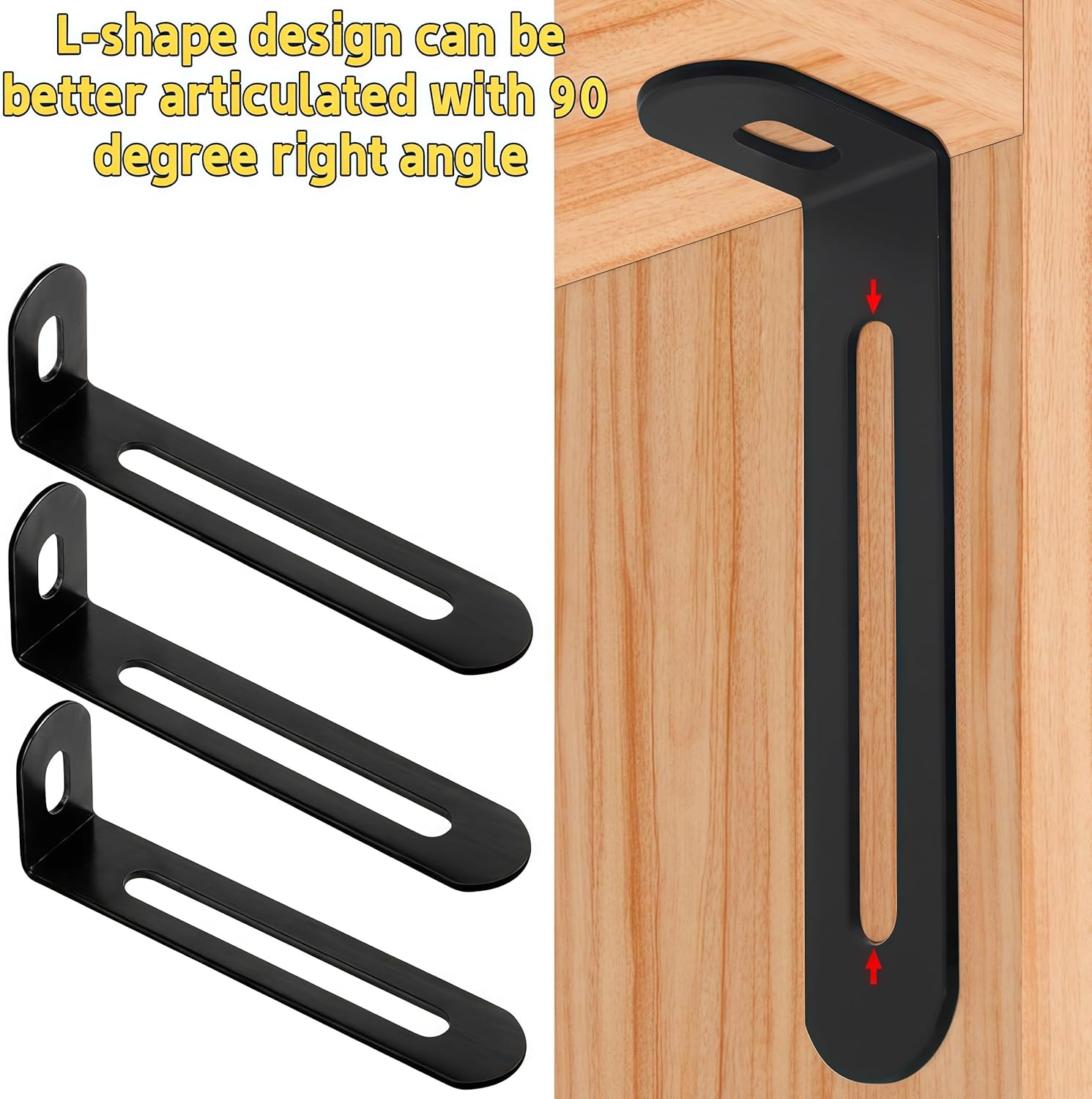 15Pcs Adjustable Right Angle Brackets Metal L Bracket, Heavy Duty 90 Degree Corner Fastener Brace Support,Corner Brace L Brackets(Black) image number 6