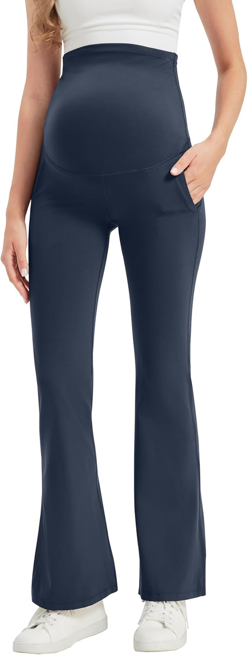 VIMPEP Buttery Soft Women&rsquo;S 31&rdquo; Flare Maternity Leggings with Pockets over the Belly Stretchy Workout Yoga Pregnancy Pants image number 7