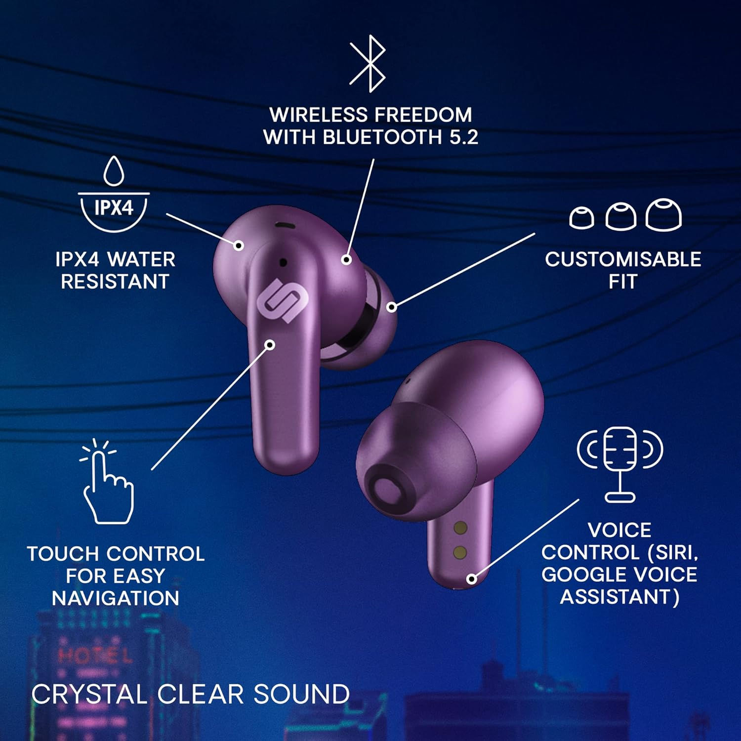 Urbanista Seoul Wireless Earbuds, Vivid Purple - Midnight Black image number 6
