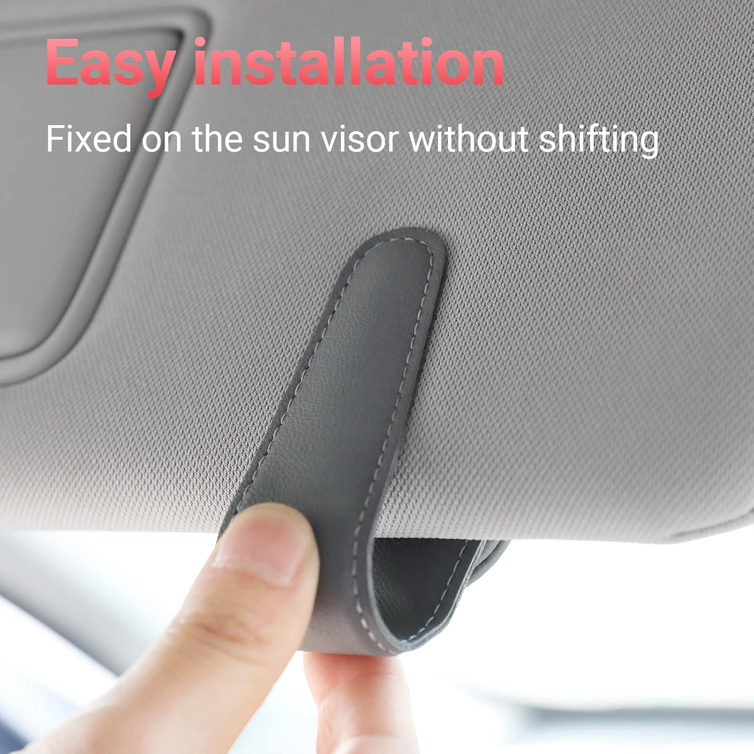 Kansmart Sunglass Holder for Car Visor Sunglasses Clip Magnetic Leather Glasses Eyeglass Holder Auto Interior Accessories Universal for SUV Pickup Truck -Gray - Beige, 1 image number 4