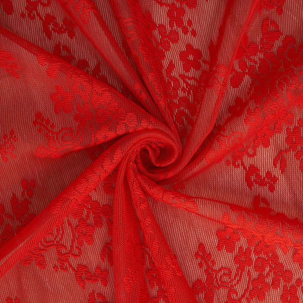 YJ Yanjun Red Sheer Curtains 96 Inches Long for Living Room 2 Panels Set, Beautiful Flower Christmas Lace Curtains Xmas Valentine'S Decor Window, 52 X 96 Inches,Red image number 5