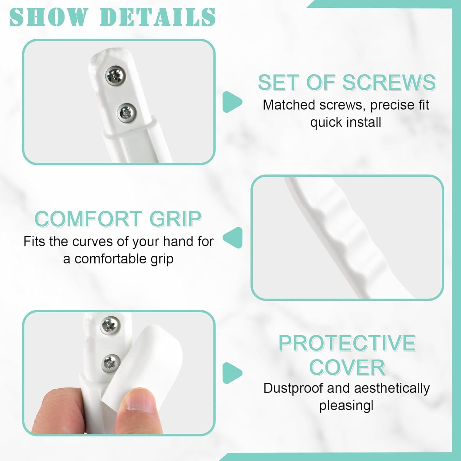 2 Pcs RV Camper Grab Handles, White Plastic with Screws for Door Entry Bar Assist, 11 Inch RV Door Handle for Travel Trailer, Motorhome, Trucks (White) image number 6